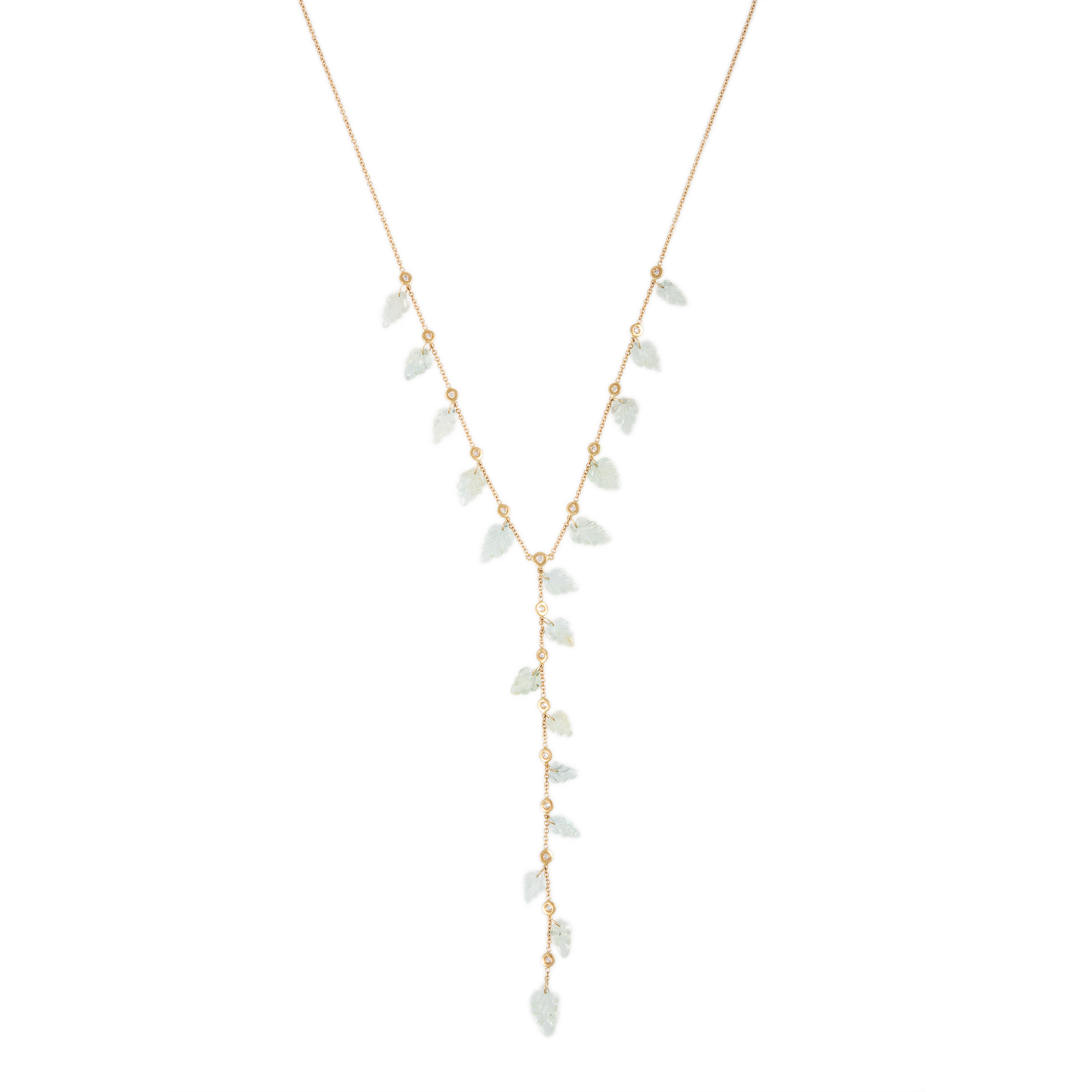 19 Diamond Bezel + Aquamarine Leaf Shaker Y Necklace