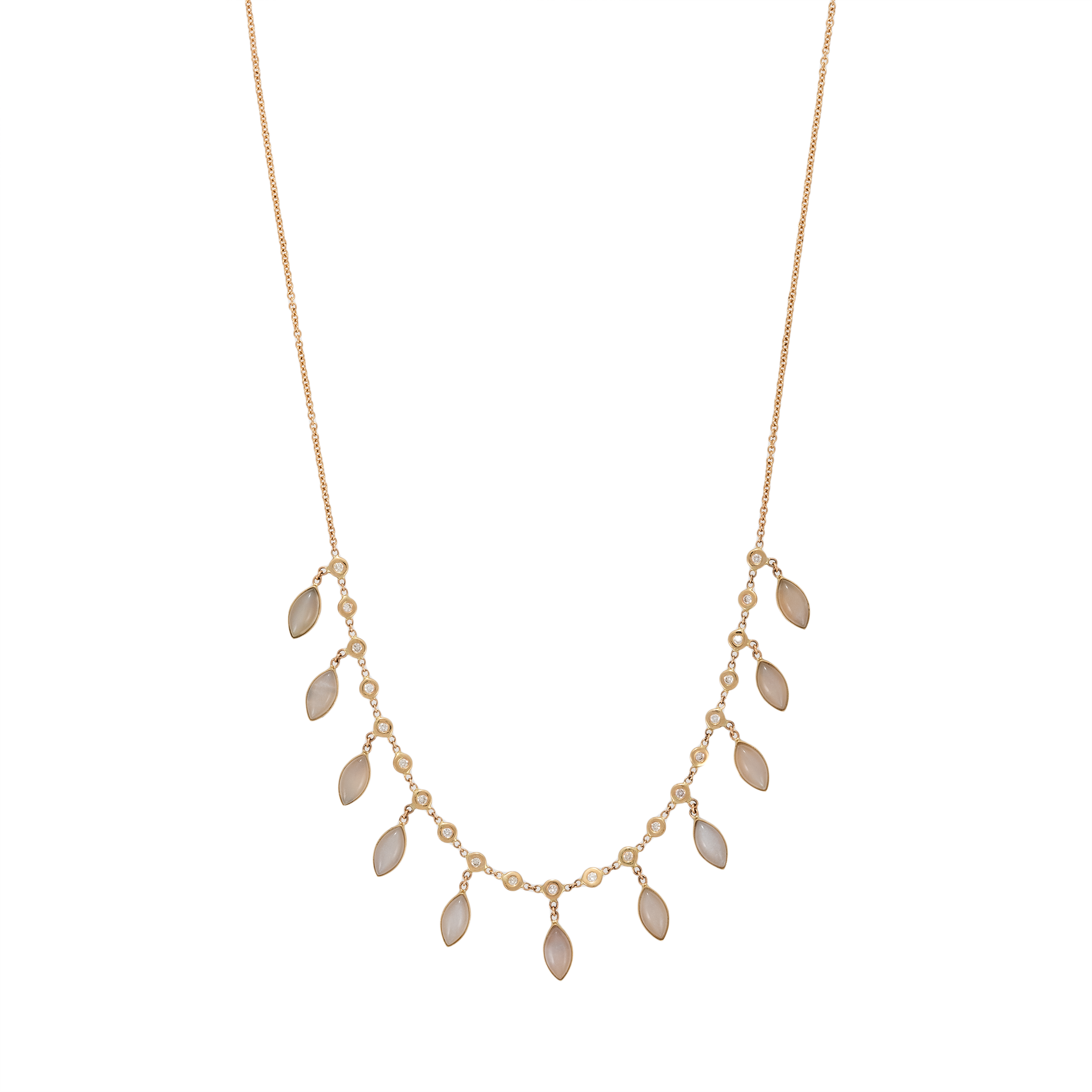 11 Marquise Moonstone Shaker Necklace with 21 Bezel Set Diamonds