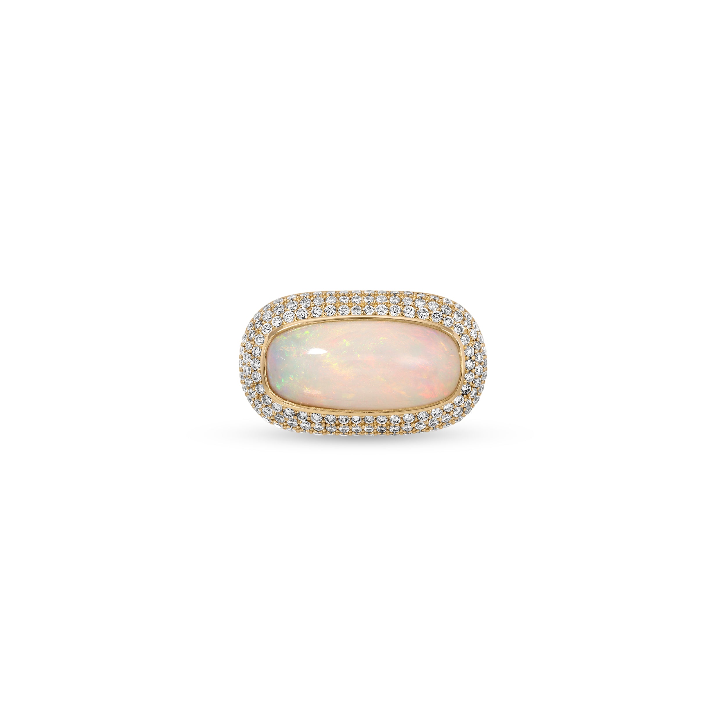 Long Opal Sideways Ring with Pavé Diamonds