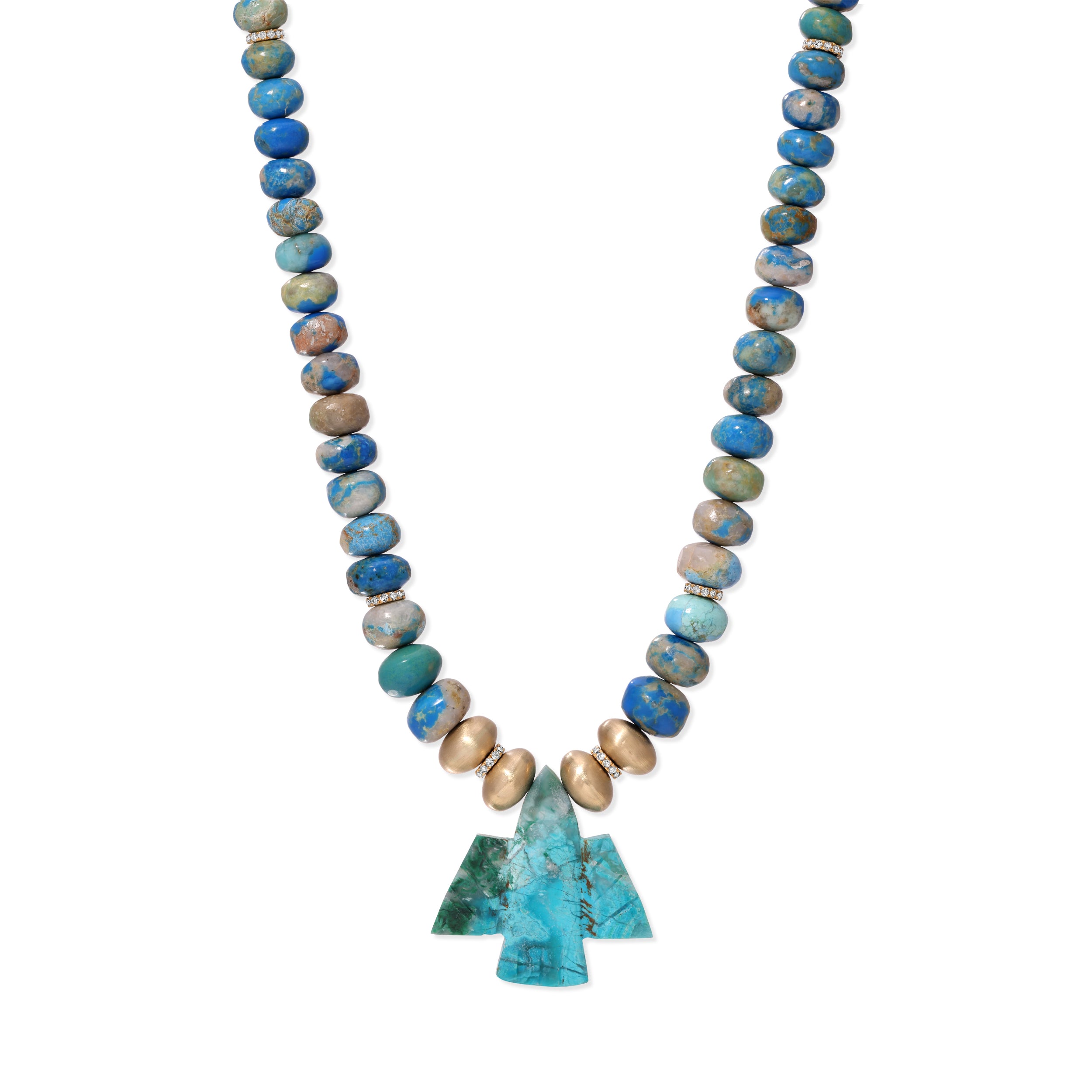 4 Satin Beads + Chrysocolla Thunderbird Blue Opal Beaded Necklace