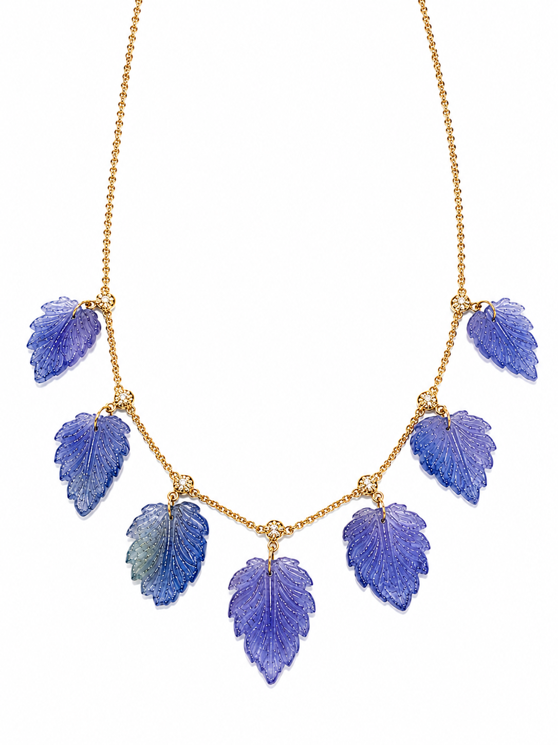 7 Sophia Diamond + Graduated Iolite Leaf Drop Shaker Necklace