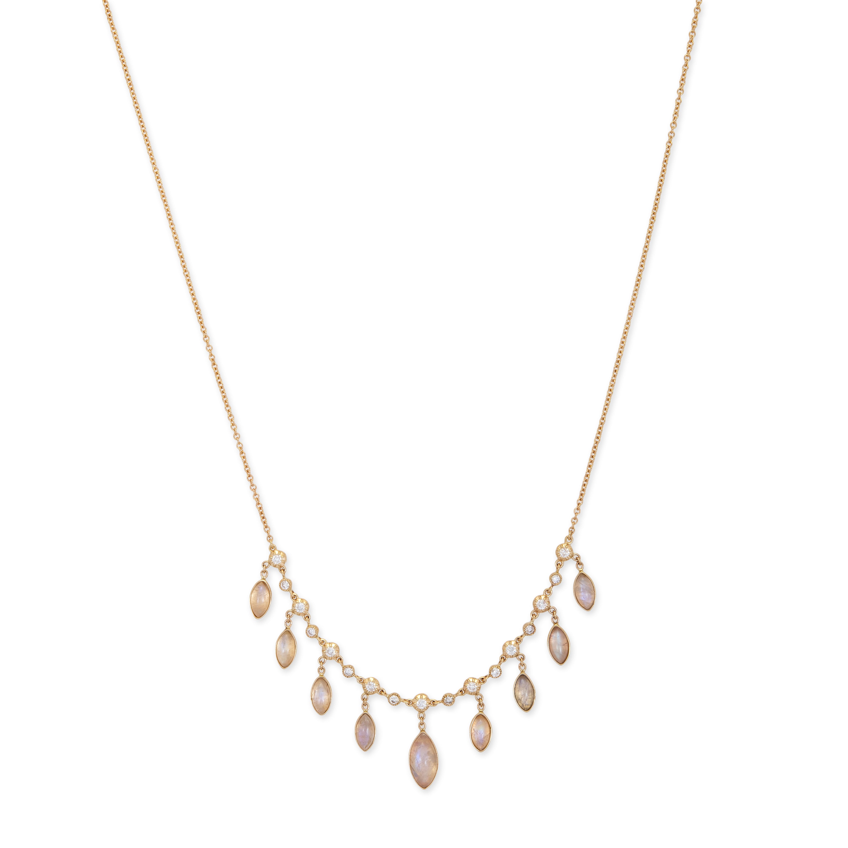 Moonstone Shaker Necklace with 9 Marquise Sophia Diamonds