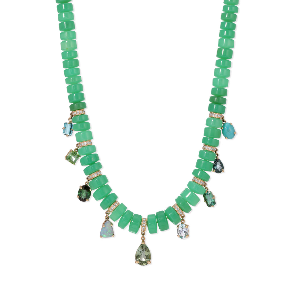 Graduated Chrysoprase Cylinder Beaded Necklace with Multi Gemstone Shakers