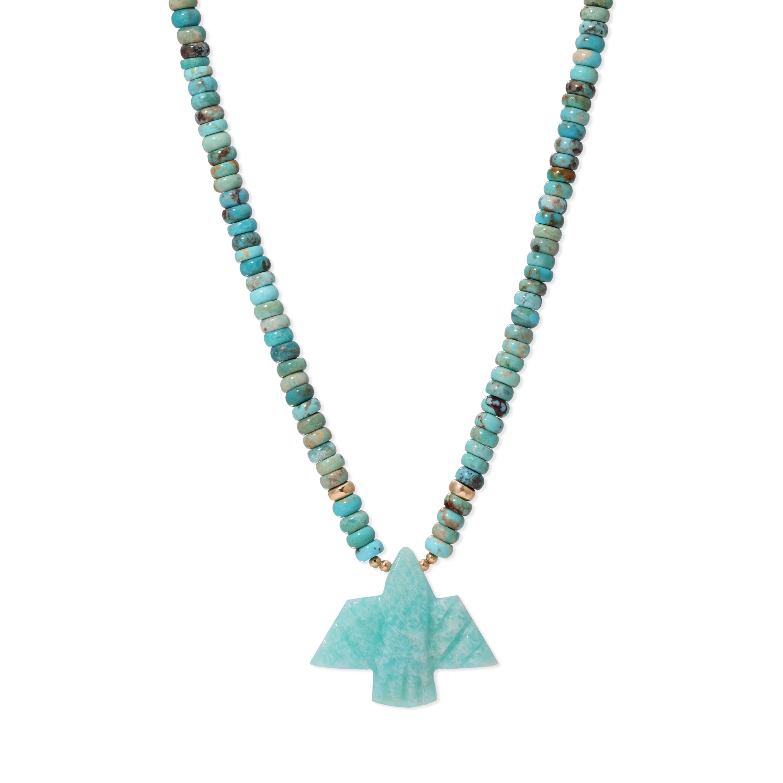Amazonite Thunderbird + Turquoise Round Beaded Necklace