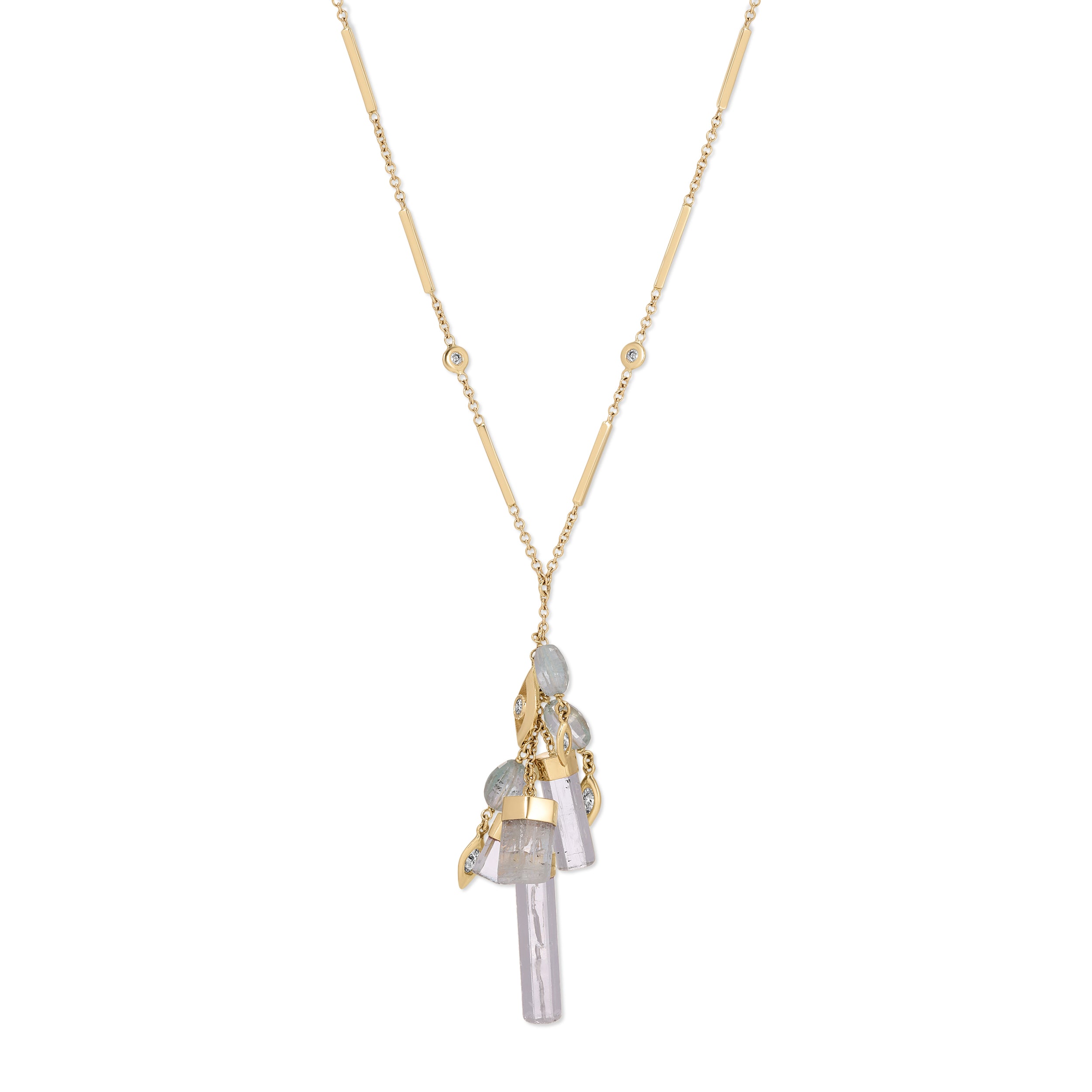 Aquamarine Bar Drip + Eye Diamond Bar Chain Necklace