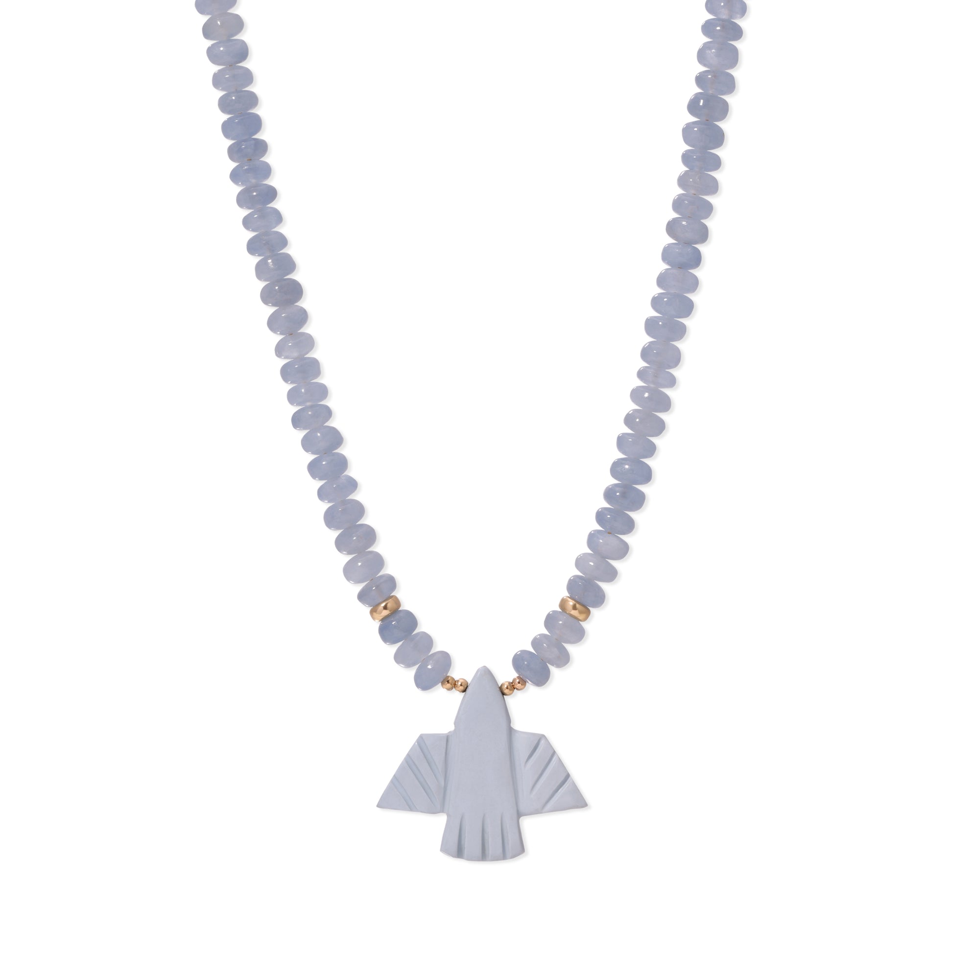 Blue Opal Thunderbird + Blue Opal Round Beaded Necklace