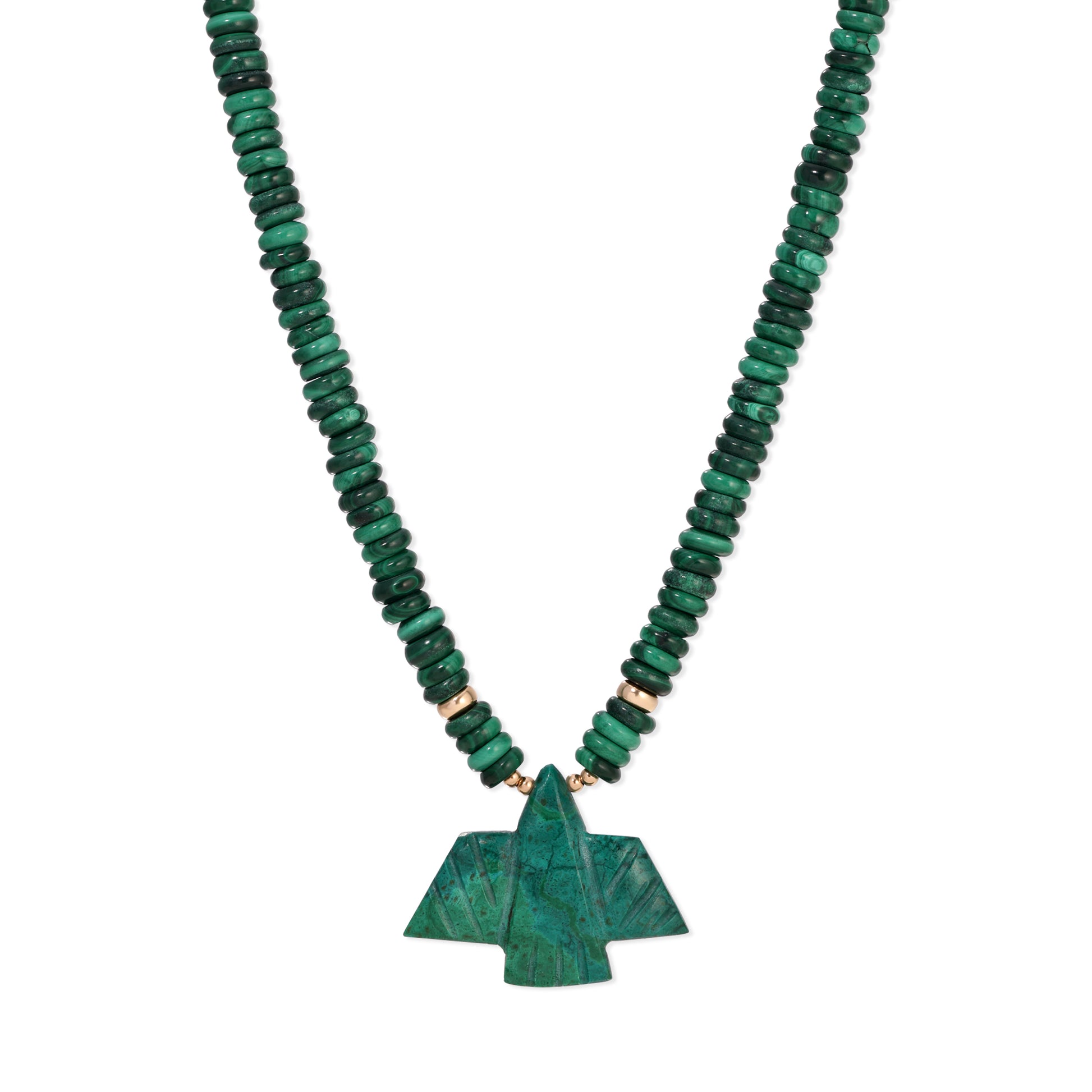 Chrysocolla Thunderbird + Malachite Round Beaded Necklace