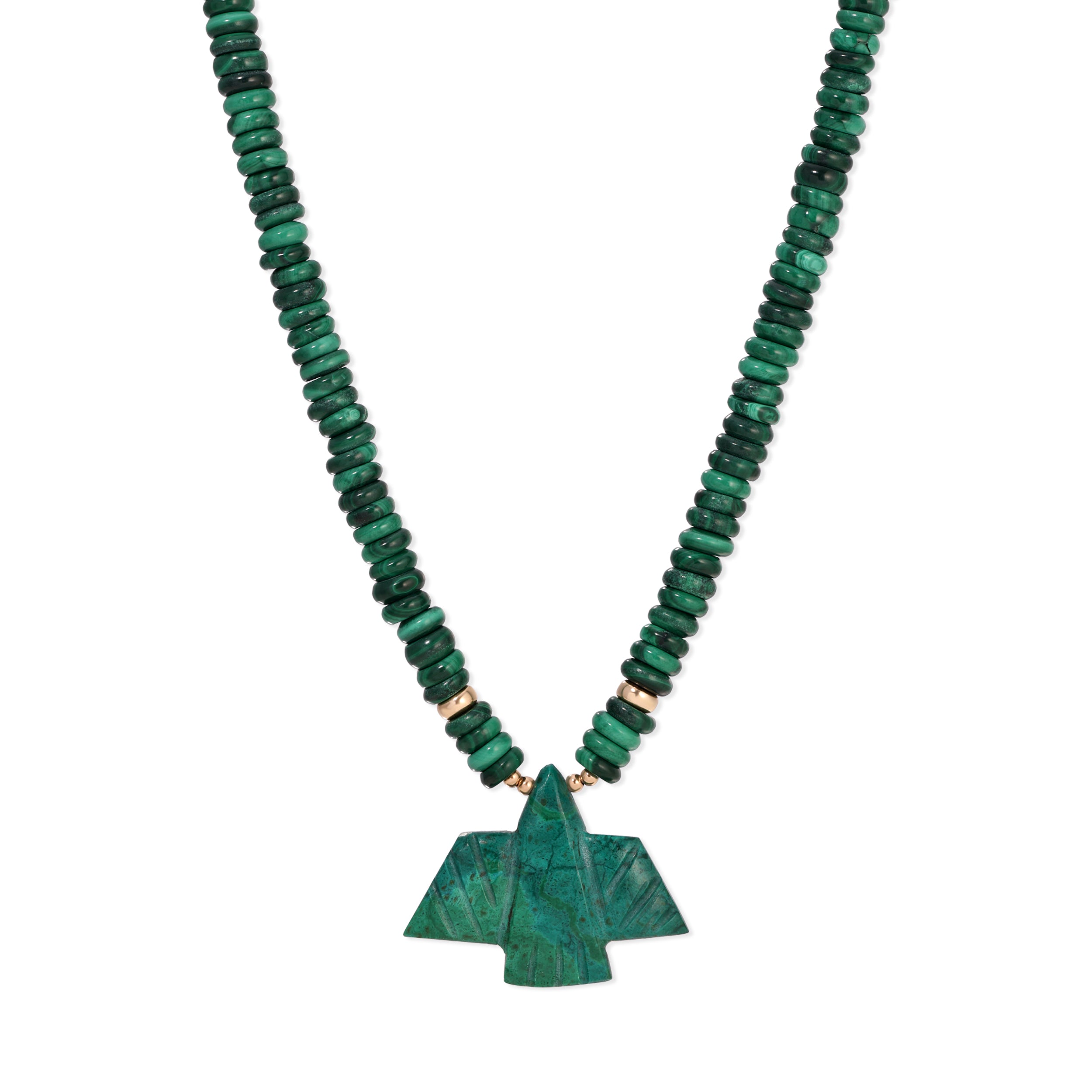 Chrysocolla Thunderbird + Malachite Round Beaded Necklace