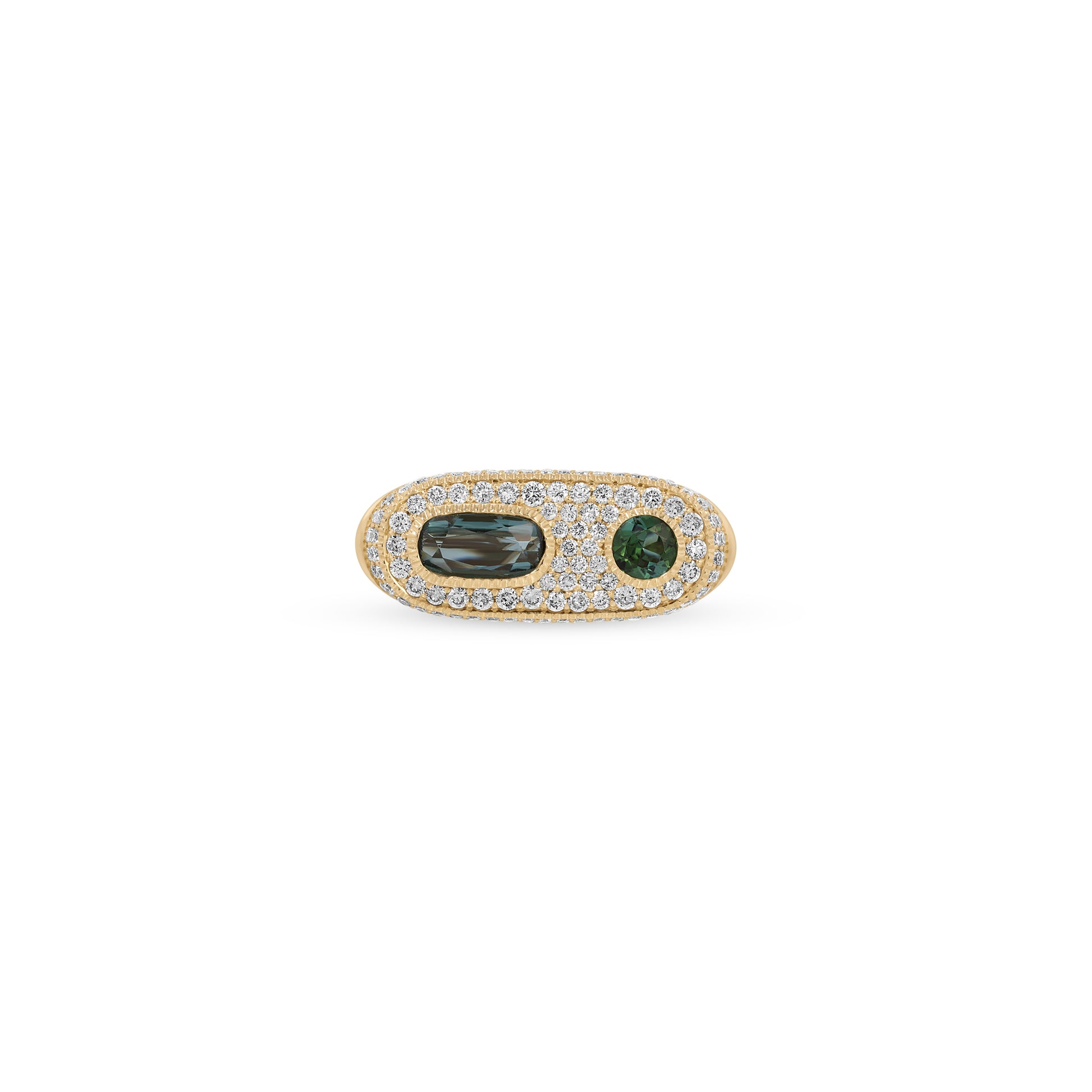 Green Tourmaline Oval + Round Full Pavé Ring