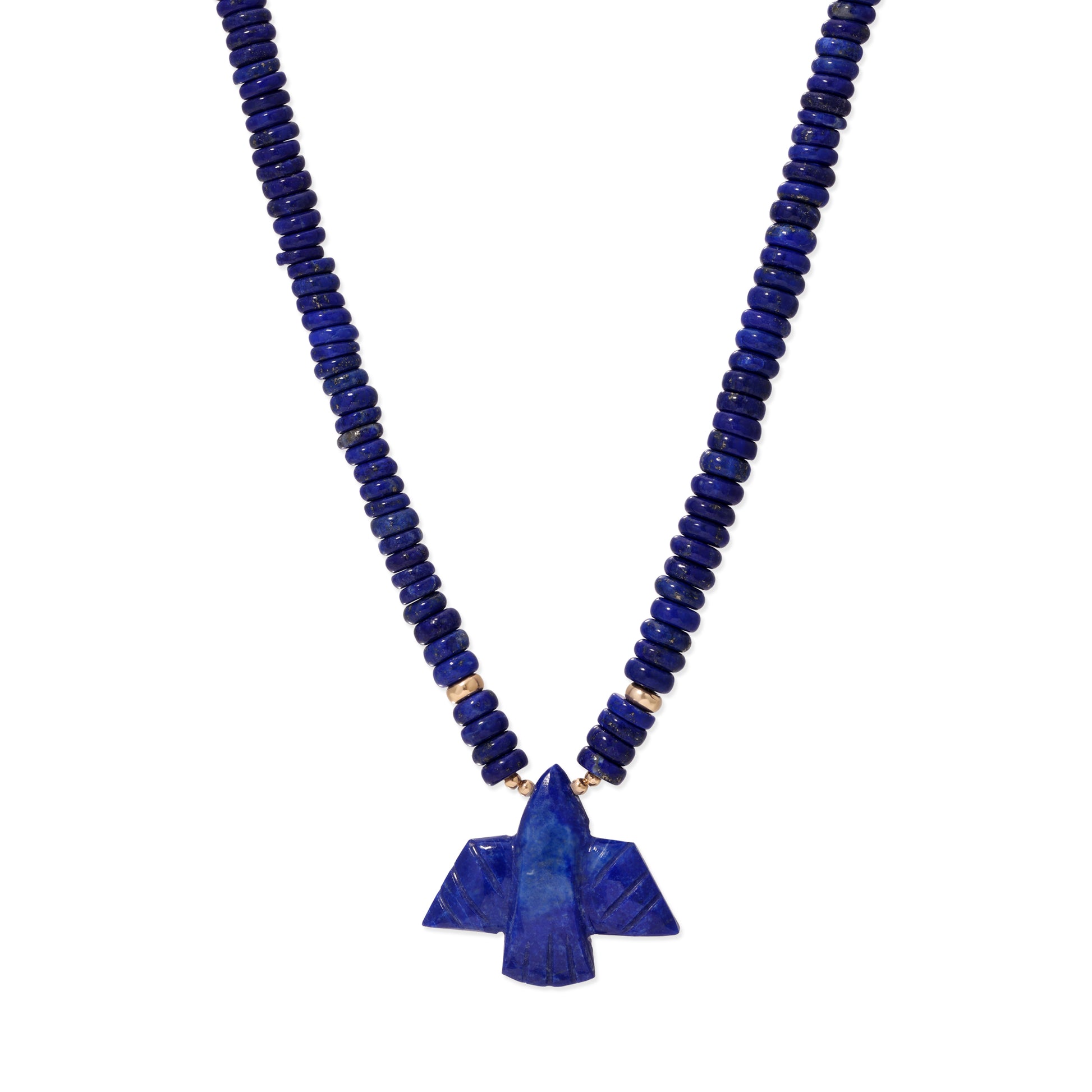 Lapis Thunderbird + Lapis Round Beaded Necklace
