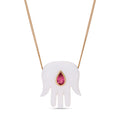 Large Mother of Pearl Hamsa with Pink Tourmaline Necklace