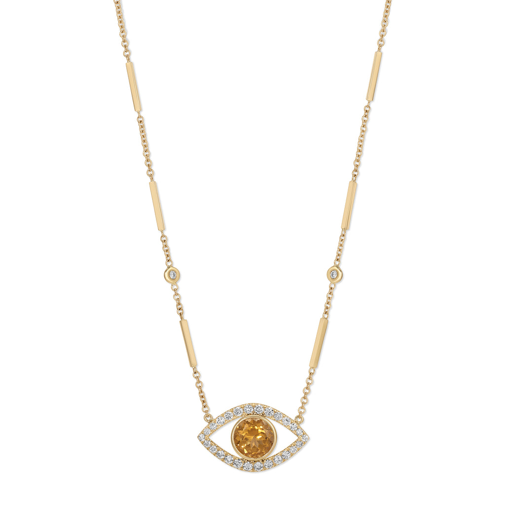 Yellow Tourmaline Pavé Open Eye Necklace
