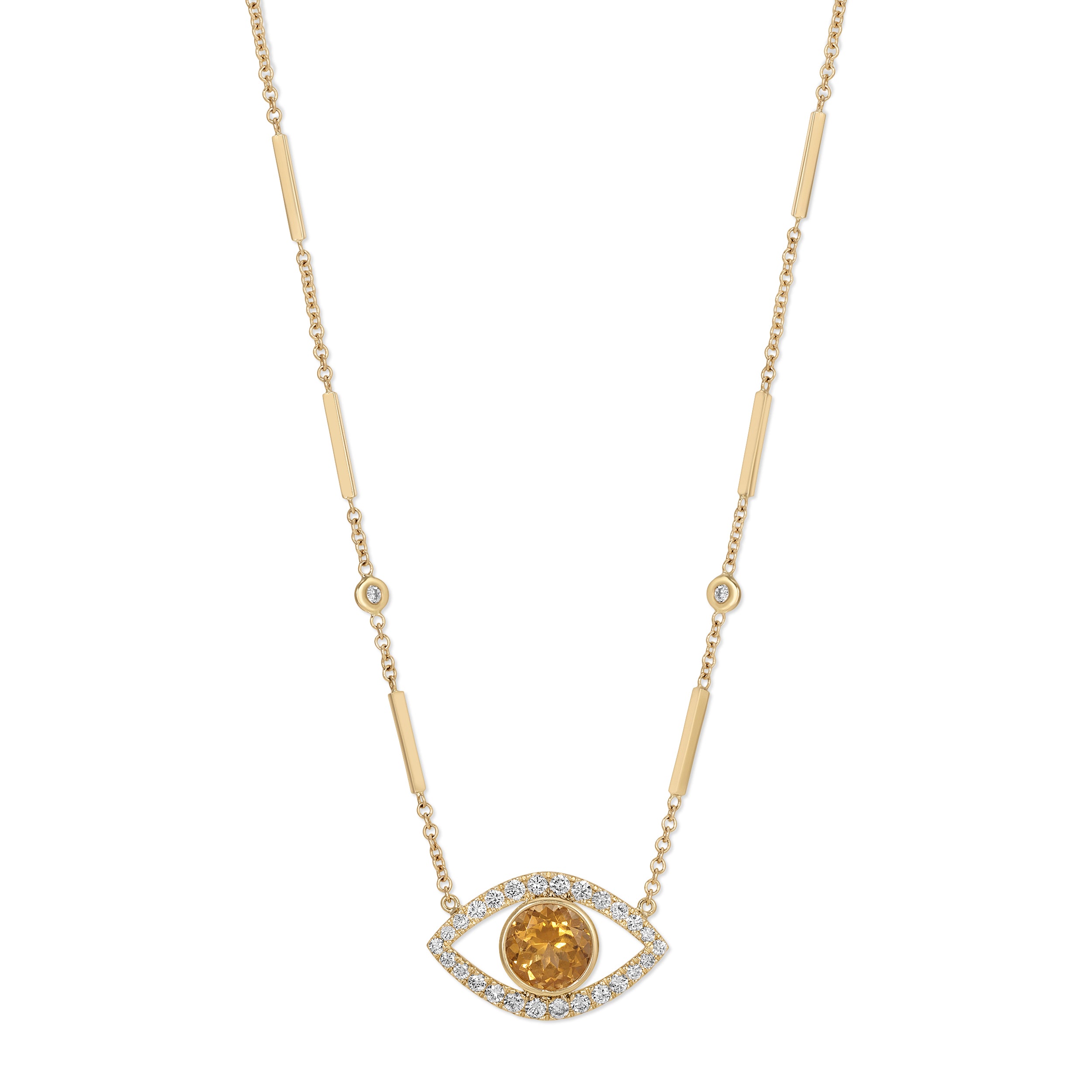 Yellow Tourmaline Pavé Open Eye Necklace