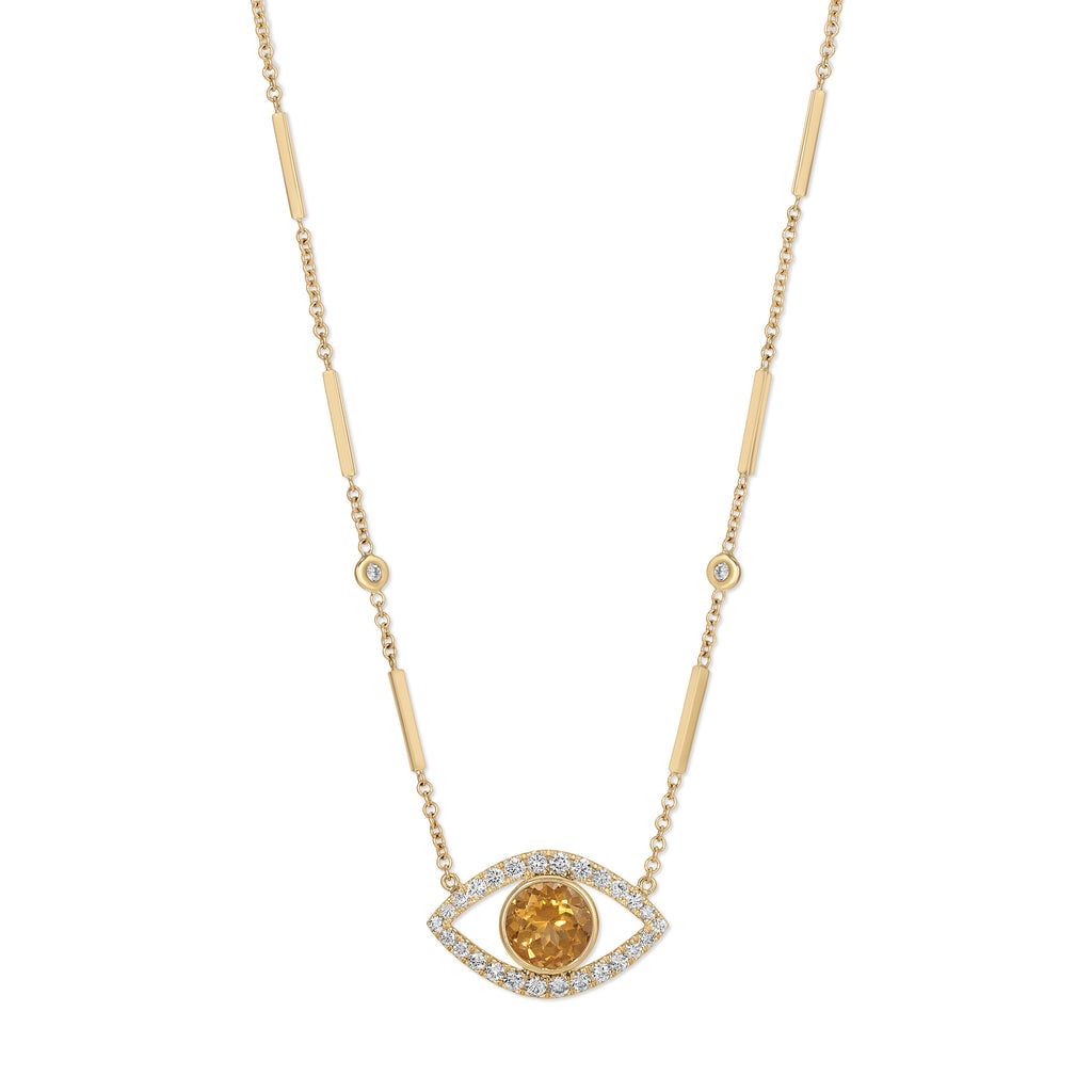 Yellow Tourmaline Pavé Open Eye Necklace