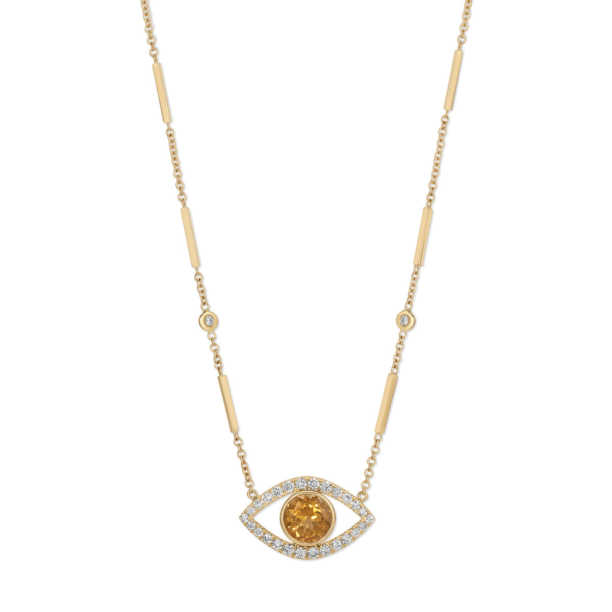 Yellow Tourmaline Pavé Open Eye Necklace