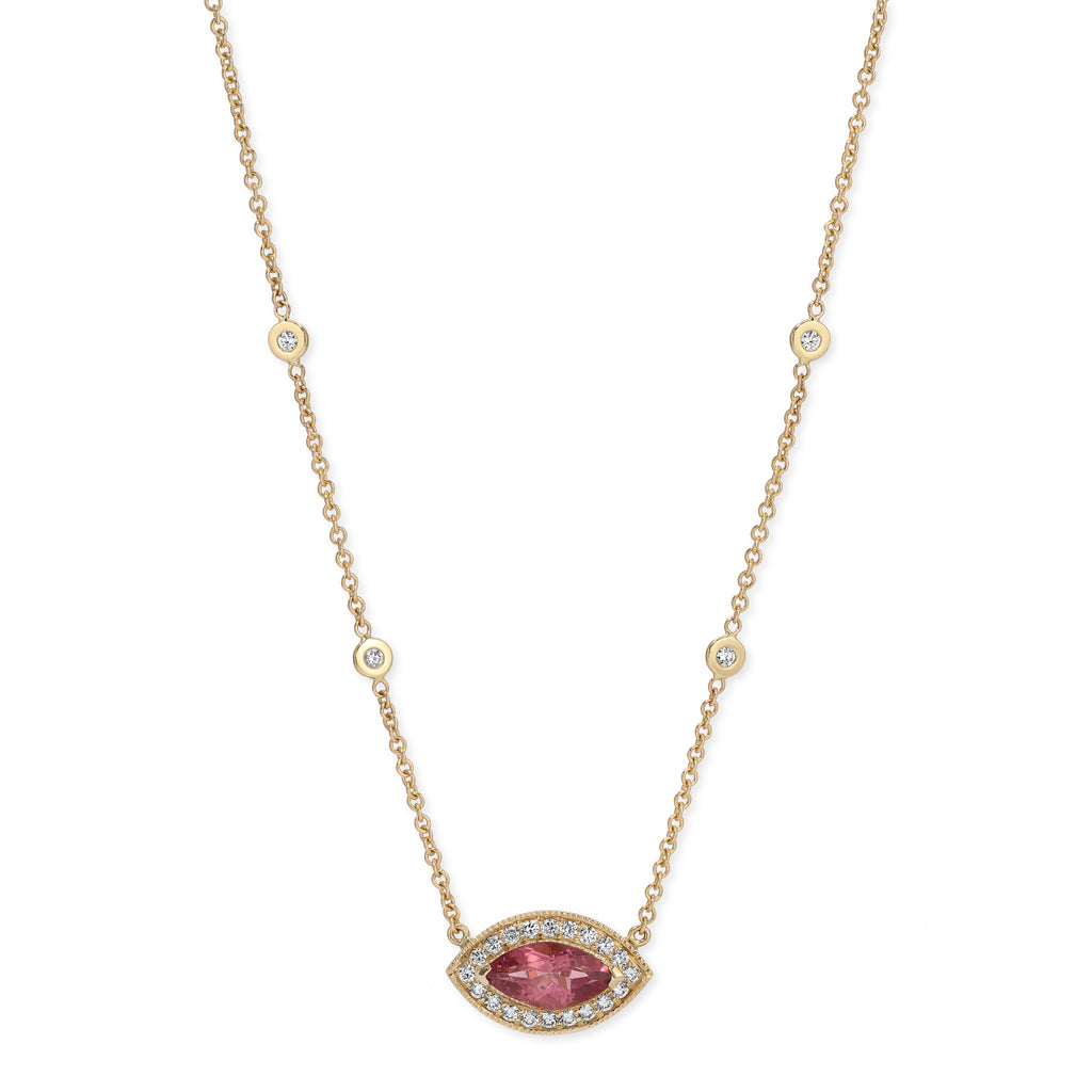 Pink Tourmaline Eye Necklace with Pavé Diamonds