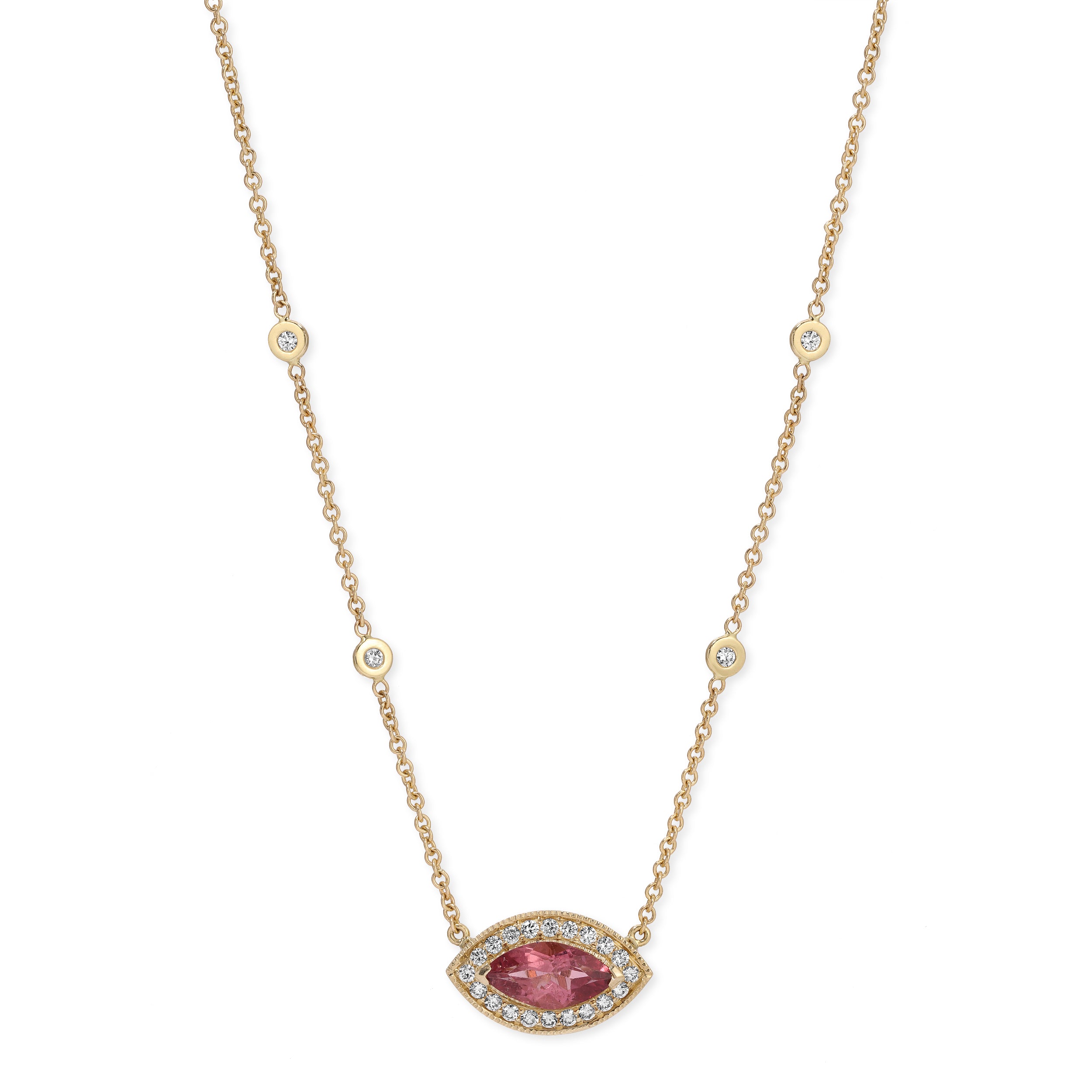 Pink Tourmaline Eye Necklace with Pavé Diamonds