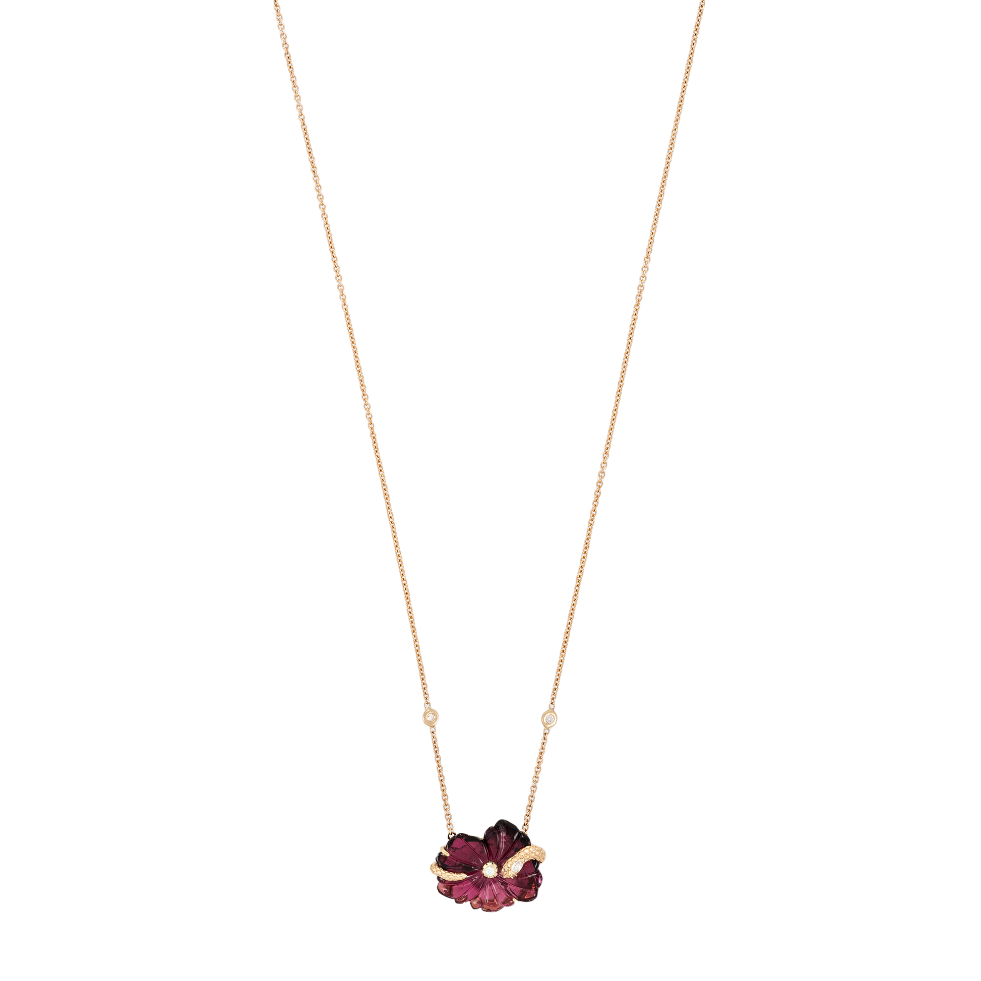 Marquise Diamond Coiled Snake + Sophia Diamond Pink Tourmaline Flower Necklace