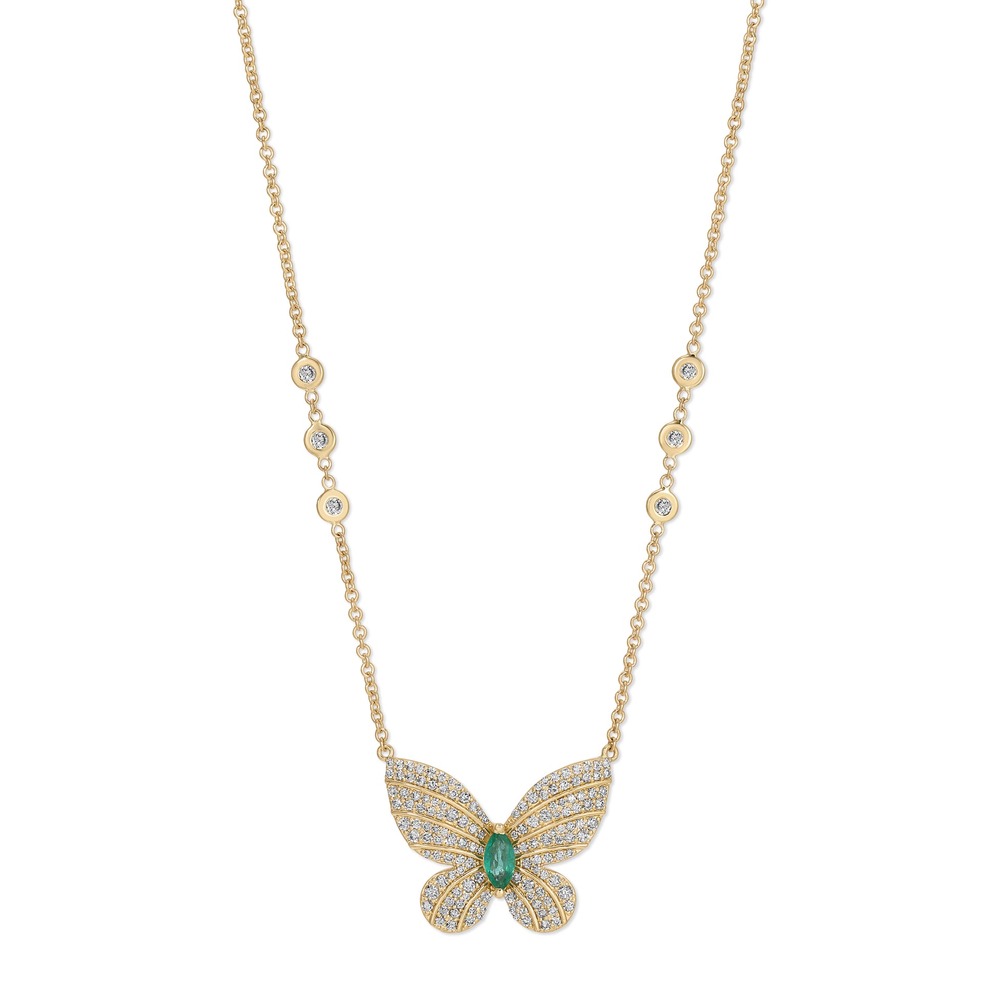 Pavé Diamond and Emerald Butterfly Necklace