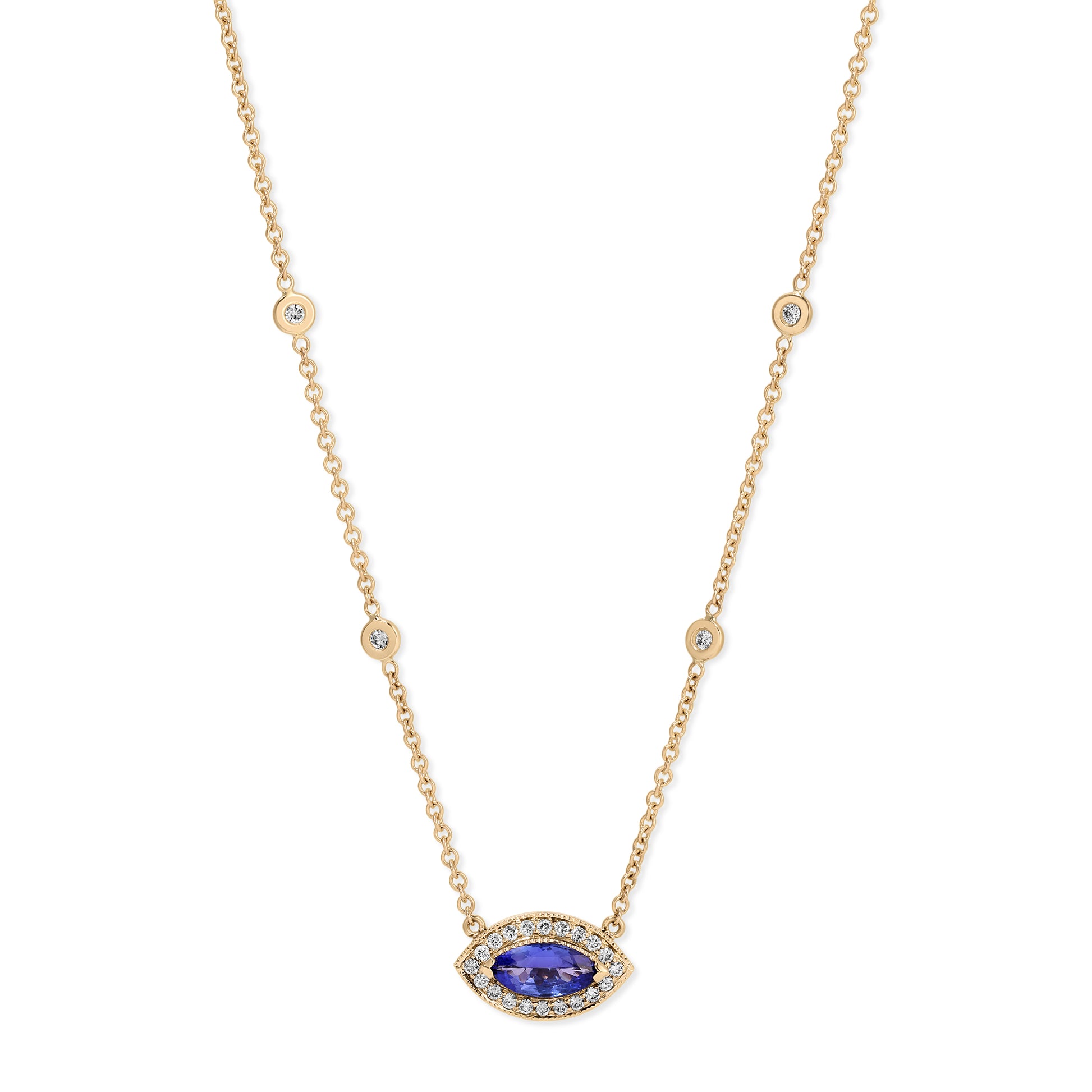 Medium Pavé Marquise Tanzanite Eye 4 Diamond Thick Chain Necklace