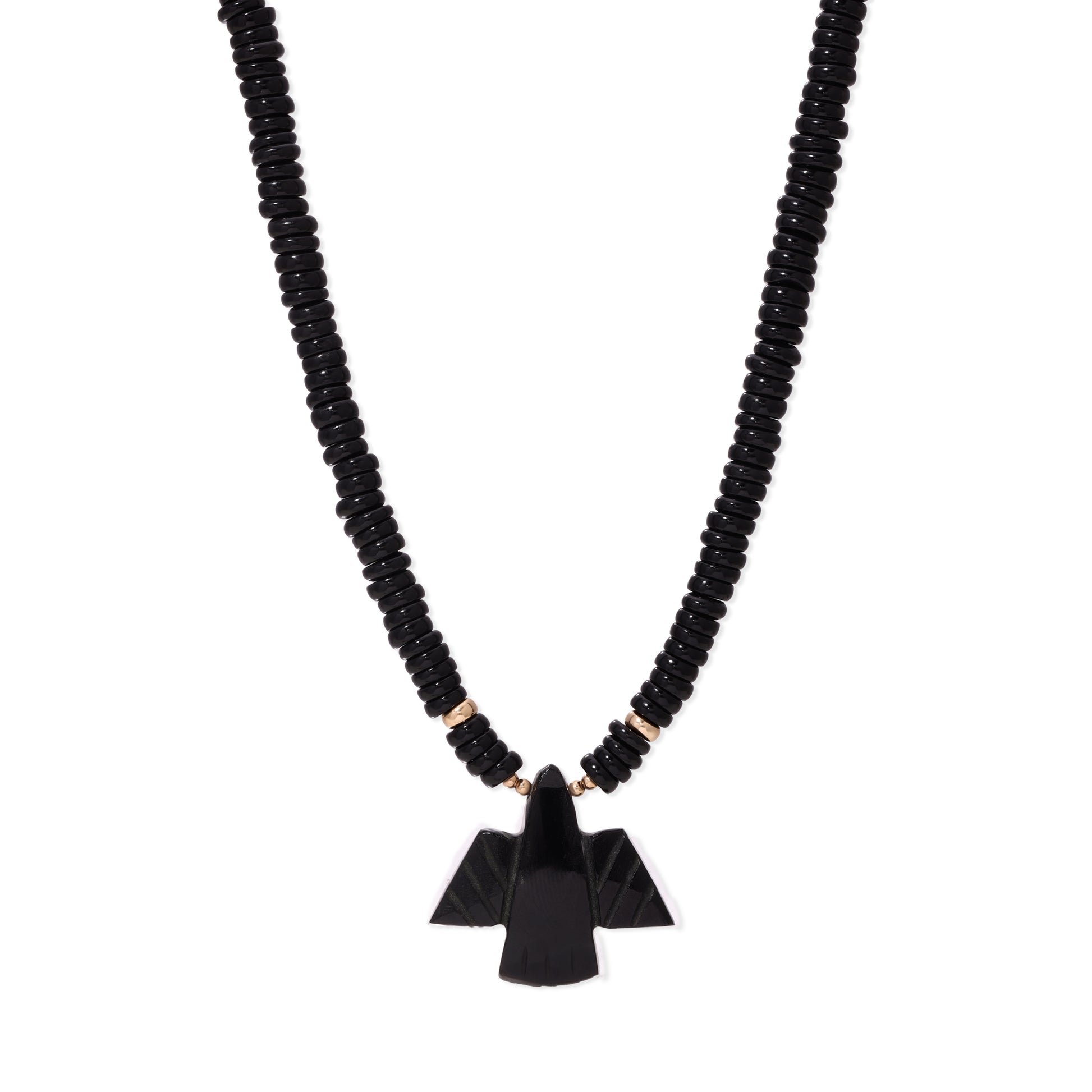 Onyx Thunderbird + Onyx Round Beaded Necklace