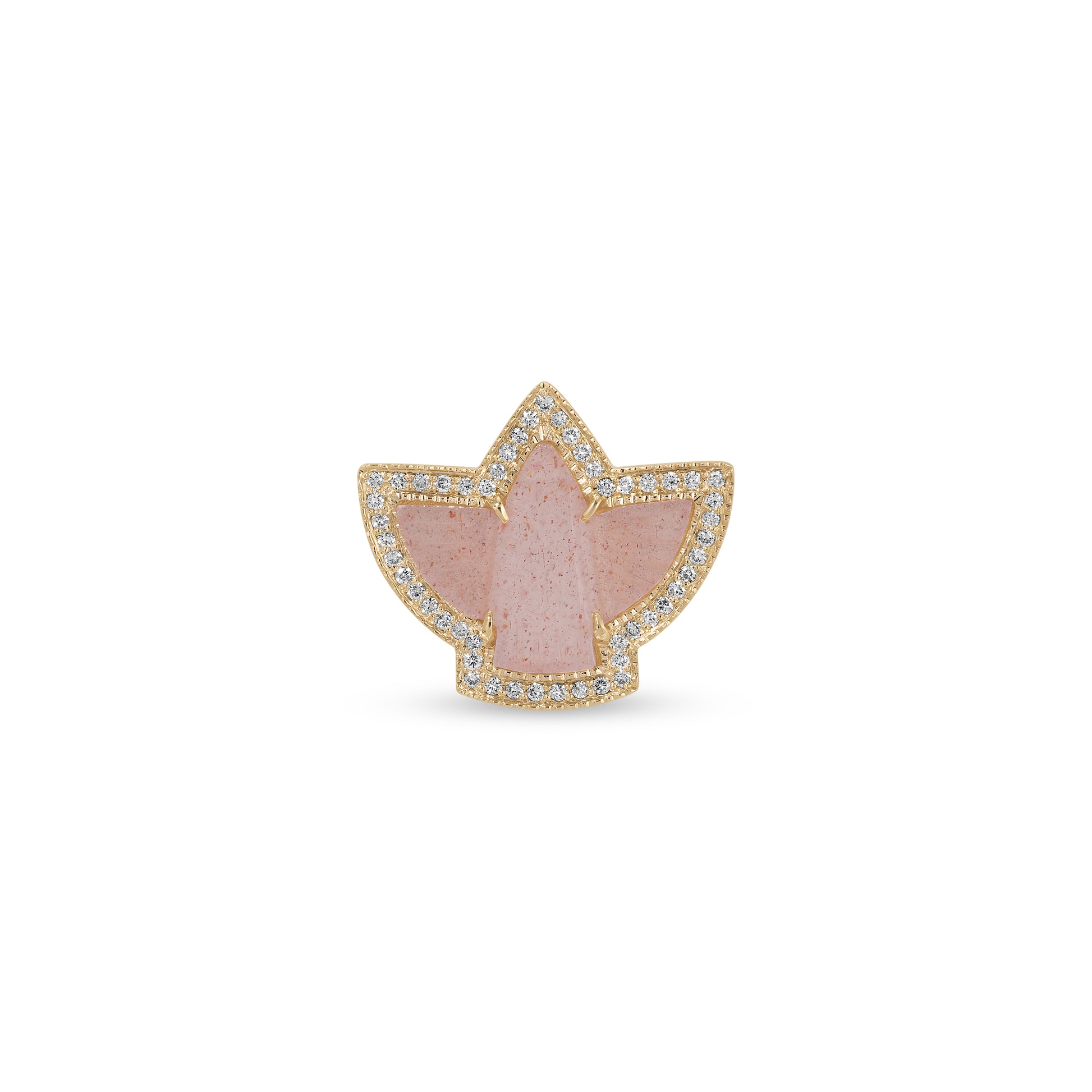 Pavé Baby Peach Moonstone Thunderbird Ring