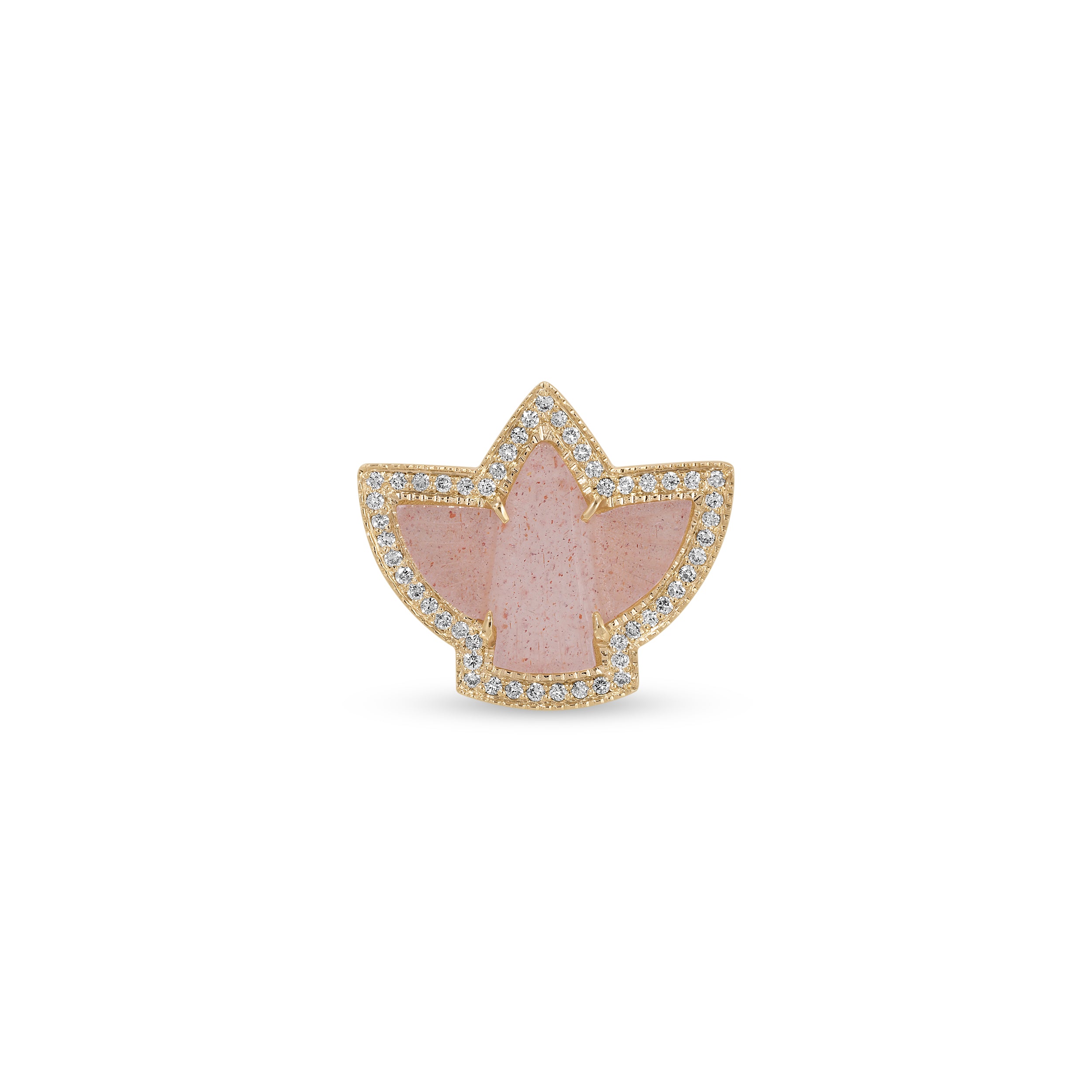 Pavé Baby Peach Moonstone Thunderbird Ring