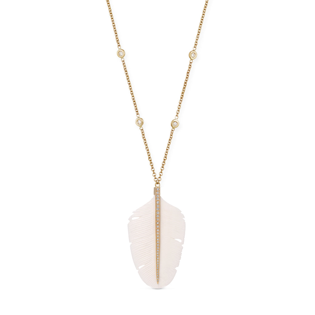 Large Pavé Diamond Feather Necklace