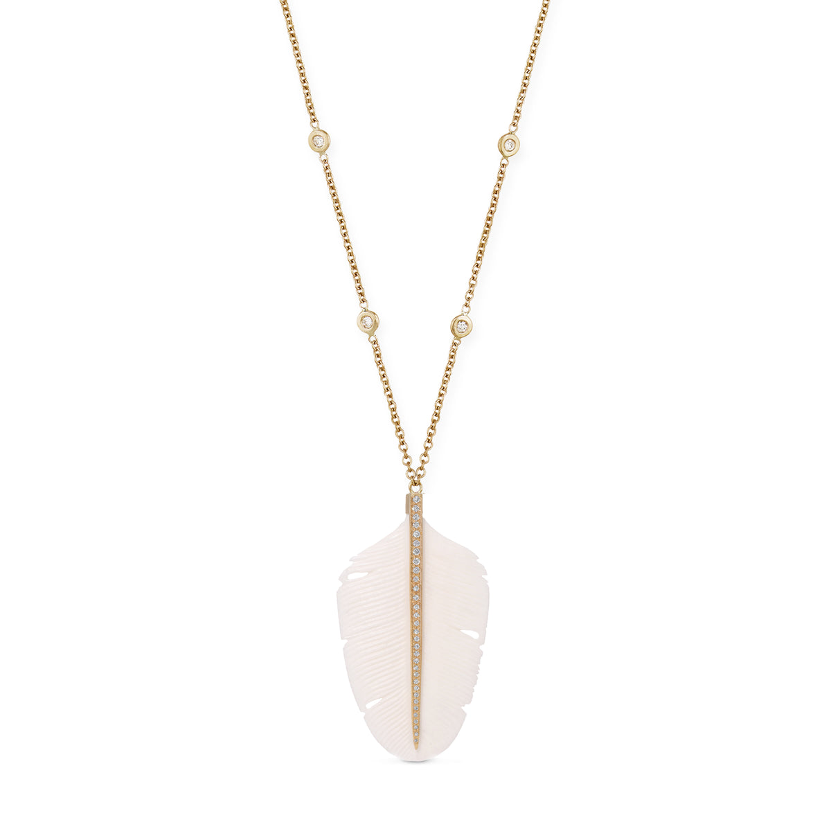 Large Pavé Diamond Feather Necklace