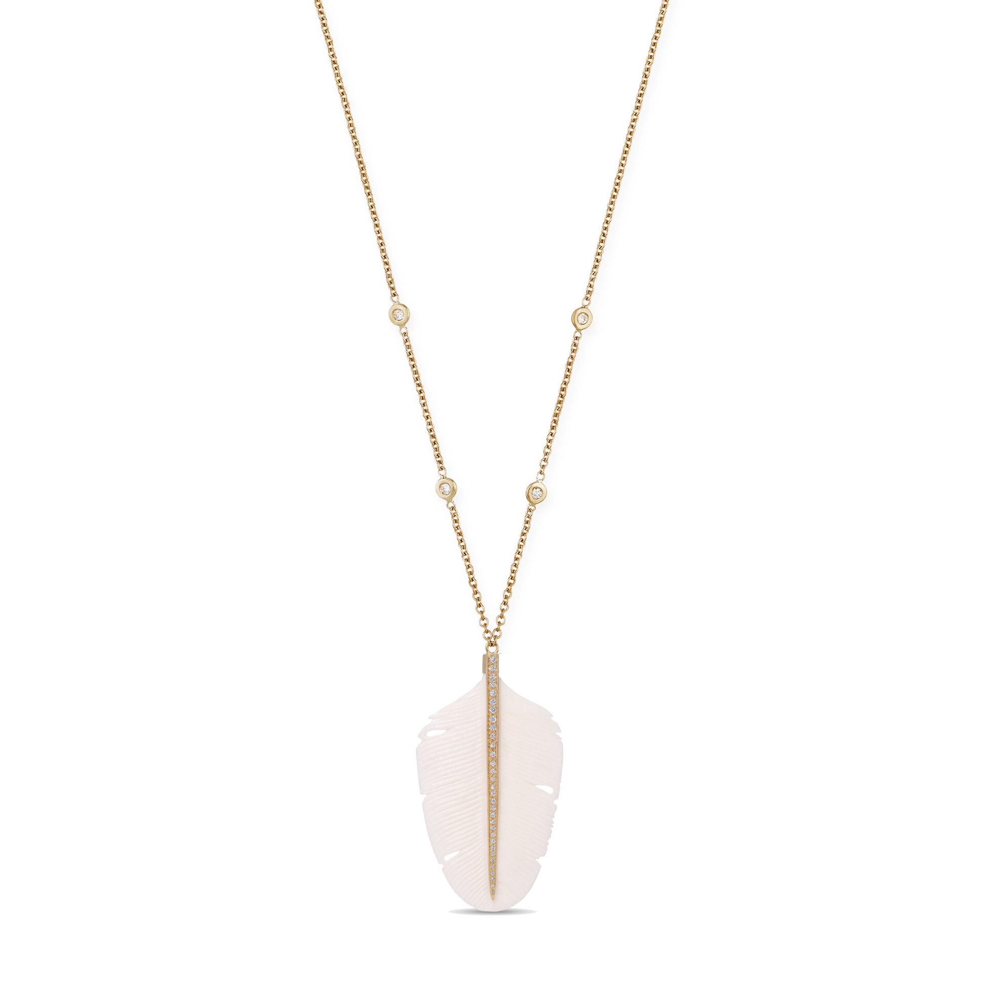 Large Pavé Diamond White Feather Necklace