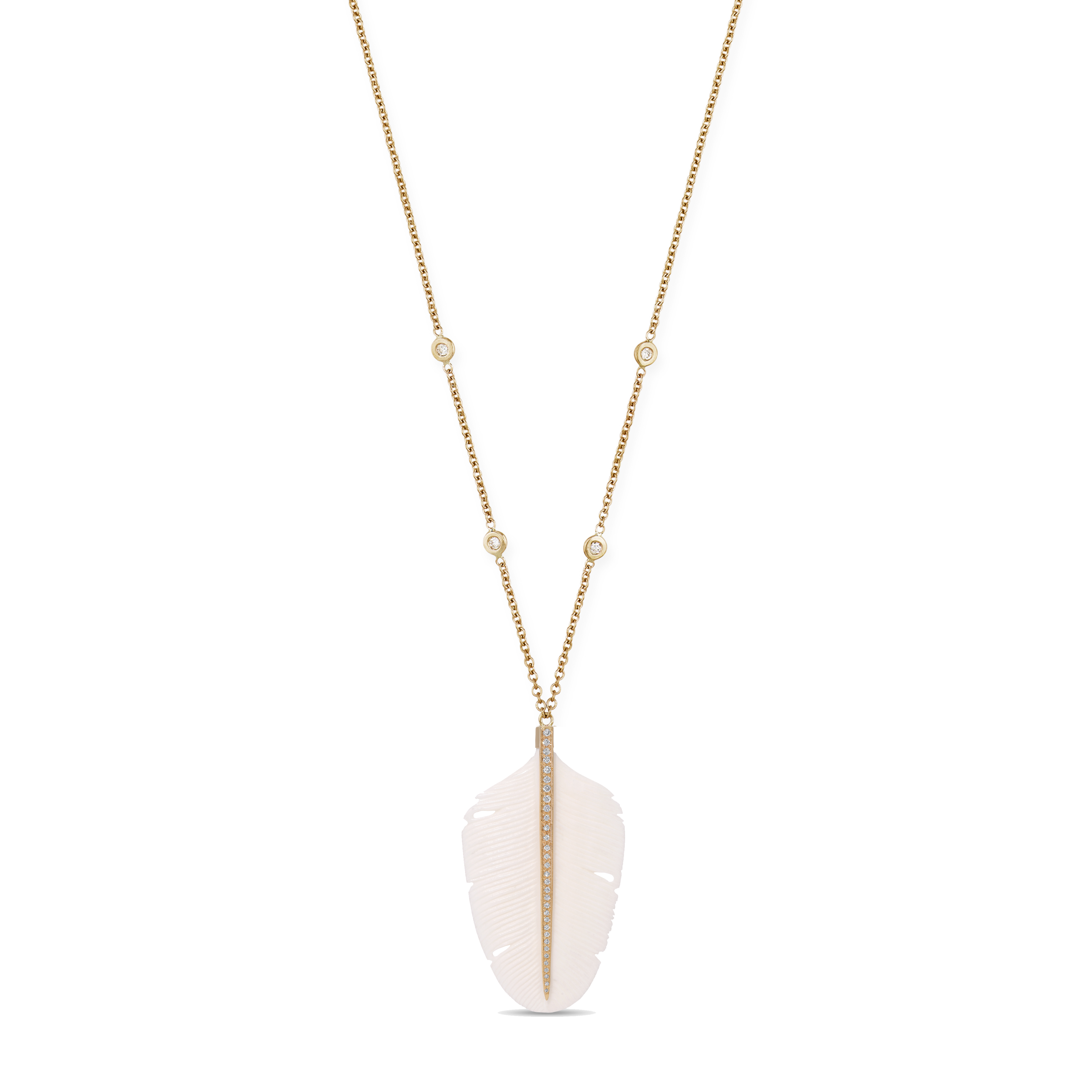 Large Pavé Diamond White Feather Necklace