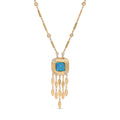 Pave Opal Square Center + Hammered Marquise Shower Smooth Bar Necklace