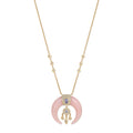 Pink Opal Double Horn Dreamcatcher Necklace with Pavé Tanzanite Teardrop Cap