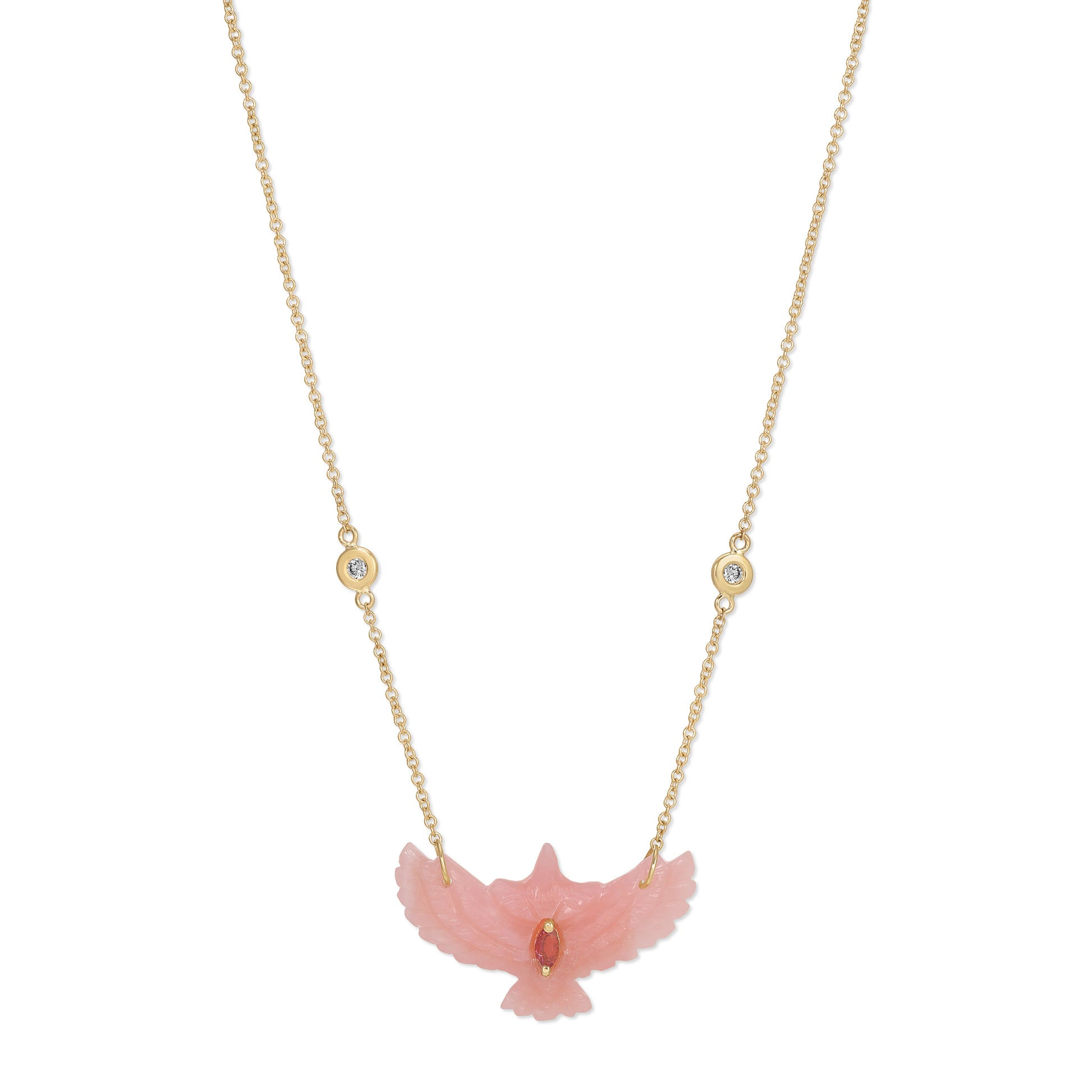 Pink Tourmaline Marquise Small Pink Opal Thunderbird 2 Diamond Necklace