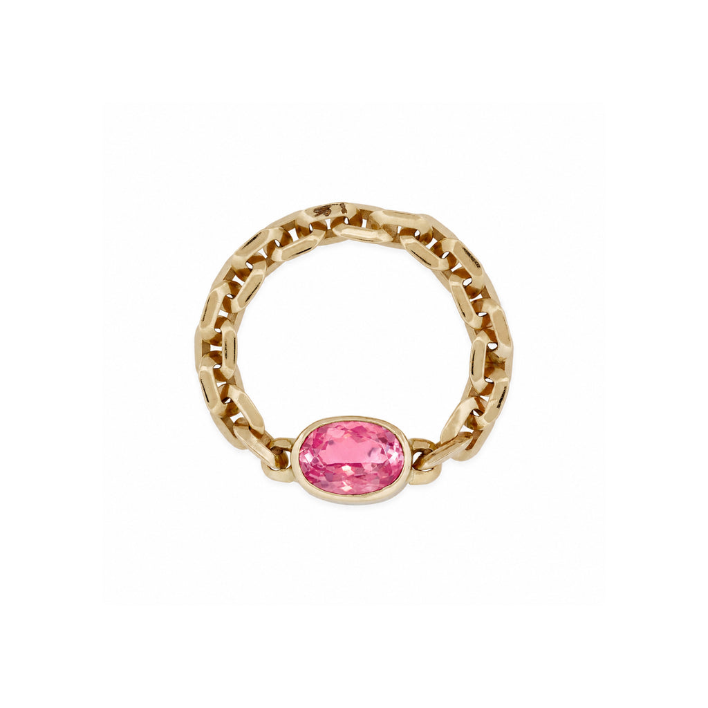 Pink Tourmaline Oval Moe Chain Ring