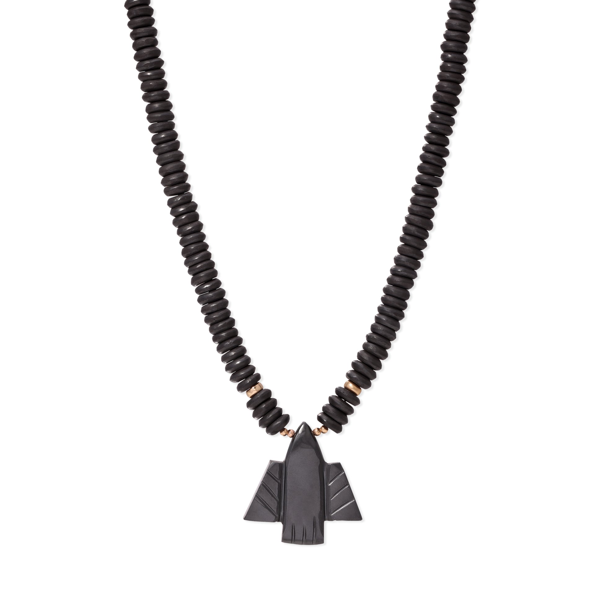 Pyrite Thunderbird + Hematite Round Beaded Necklace