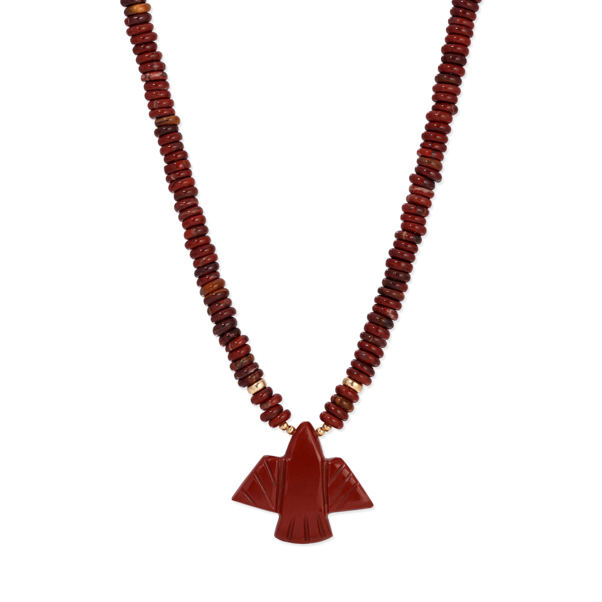 Red Agate Thunderbird + Red Agate Round Beaded Necklace