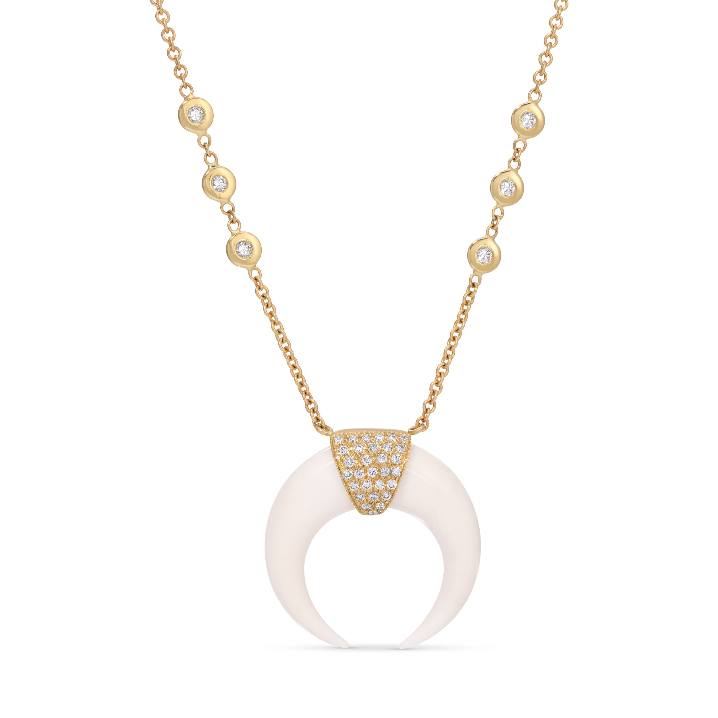 Small Pave Double Horn Bone Necklace
