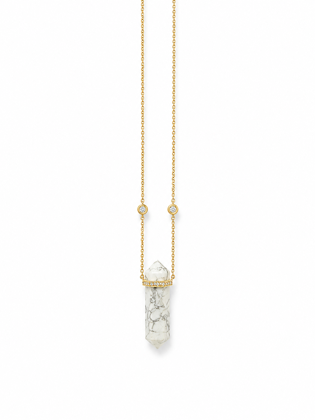 White Marble Double Point Crystal Thin Chain Necklace