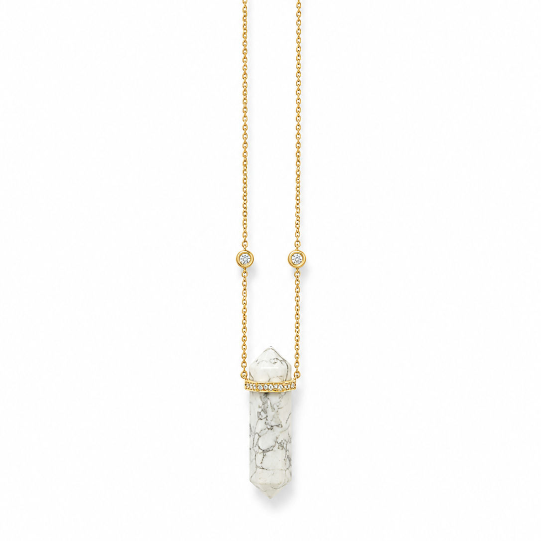 White Marble Double Point Crystal Thin Chain Necklace