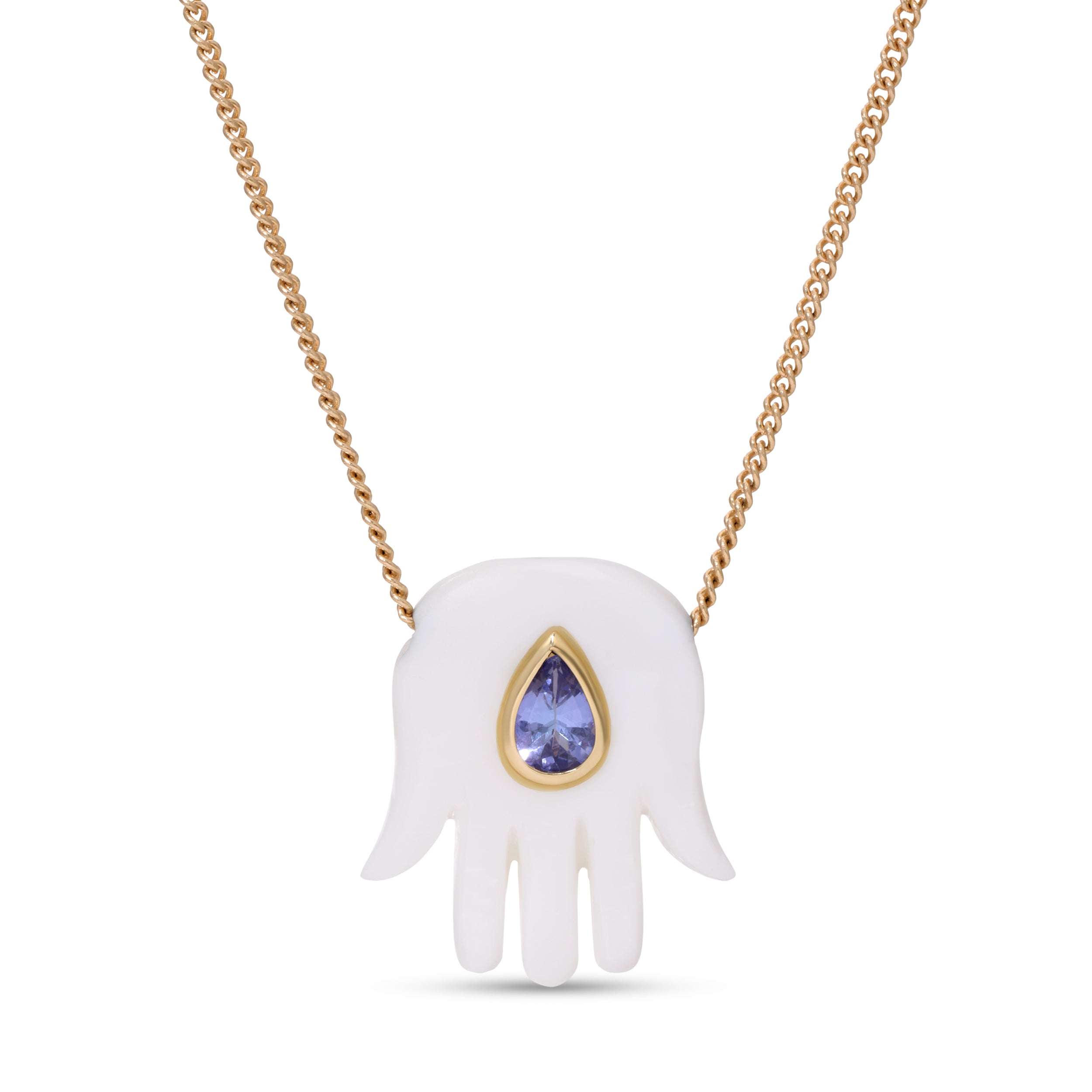 Small Mother of Pearl Hamsa with Tanzanite Necklace