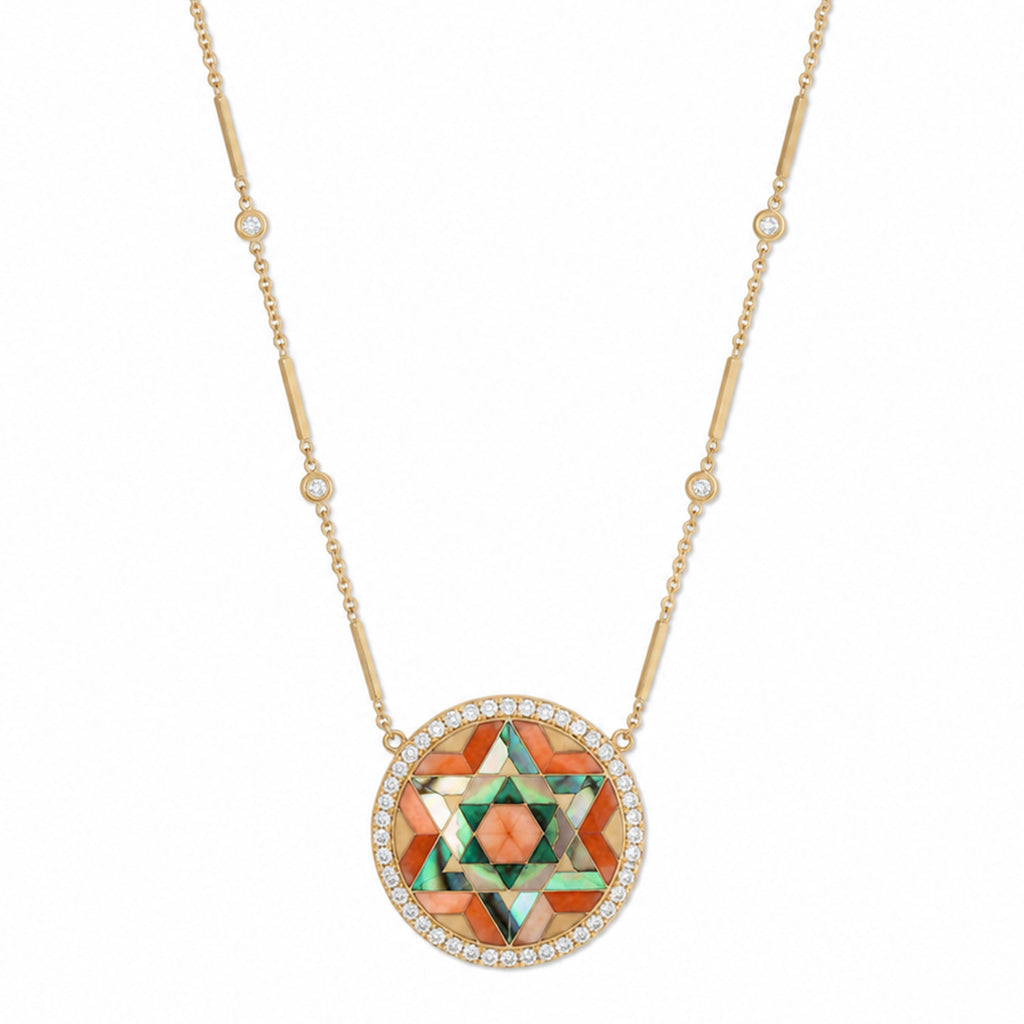 Star of David Multi Gemstone Inlay Necklace