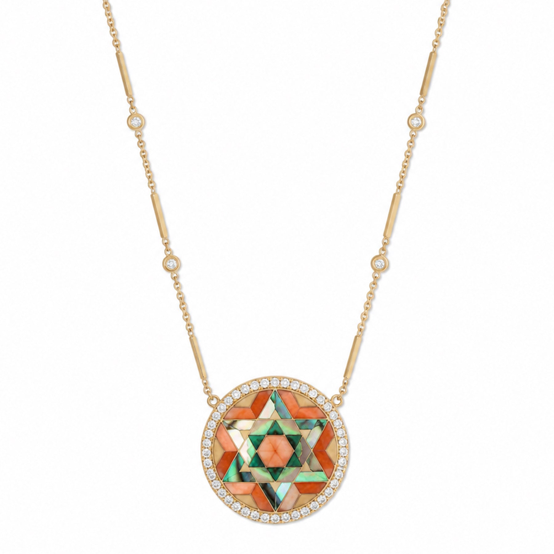 Star of David Multi Gemstone Inlay Necklace