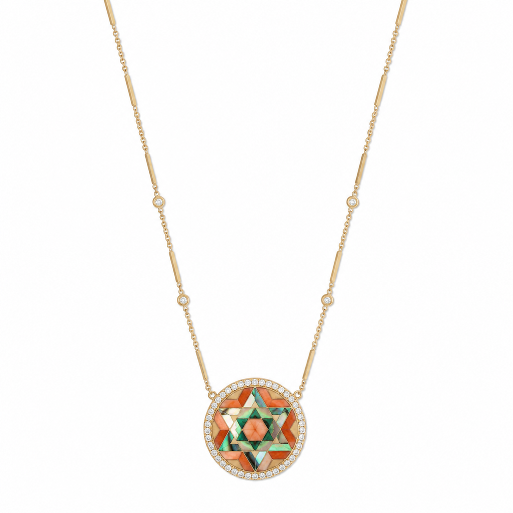 Star of David Multi Gemstone Inlay Necklace
