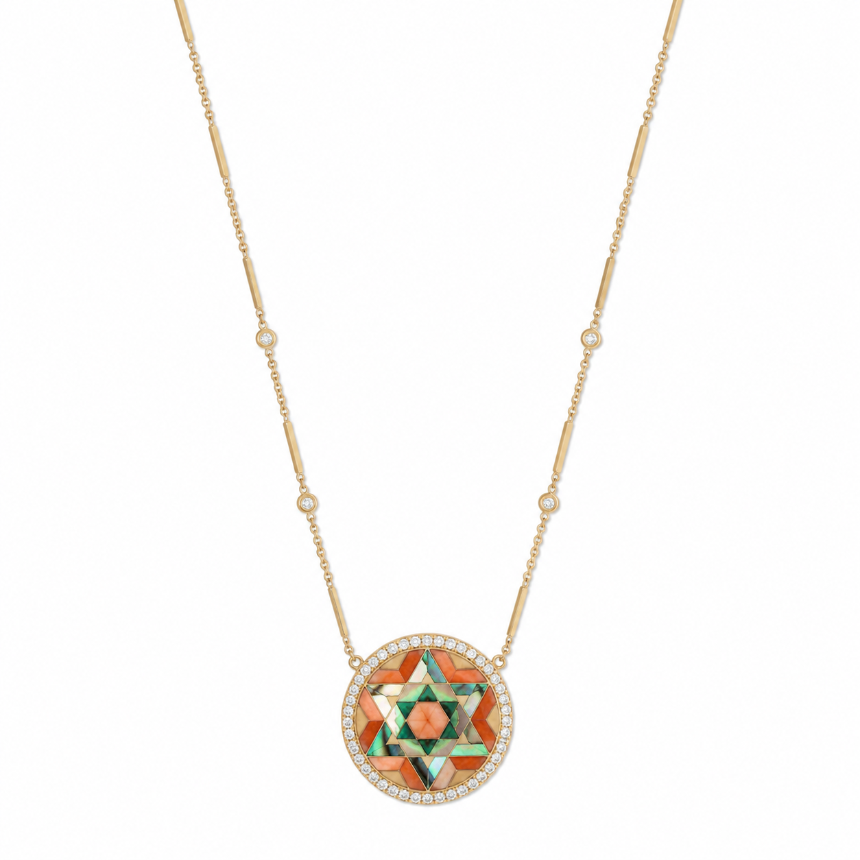 Star of David Multi Gemstone Inlay Necklace