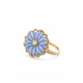 Blue Opal Flower Pavé Diamond Ring