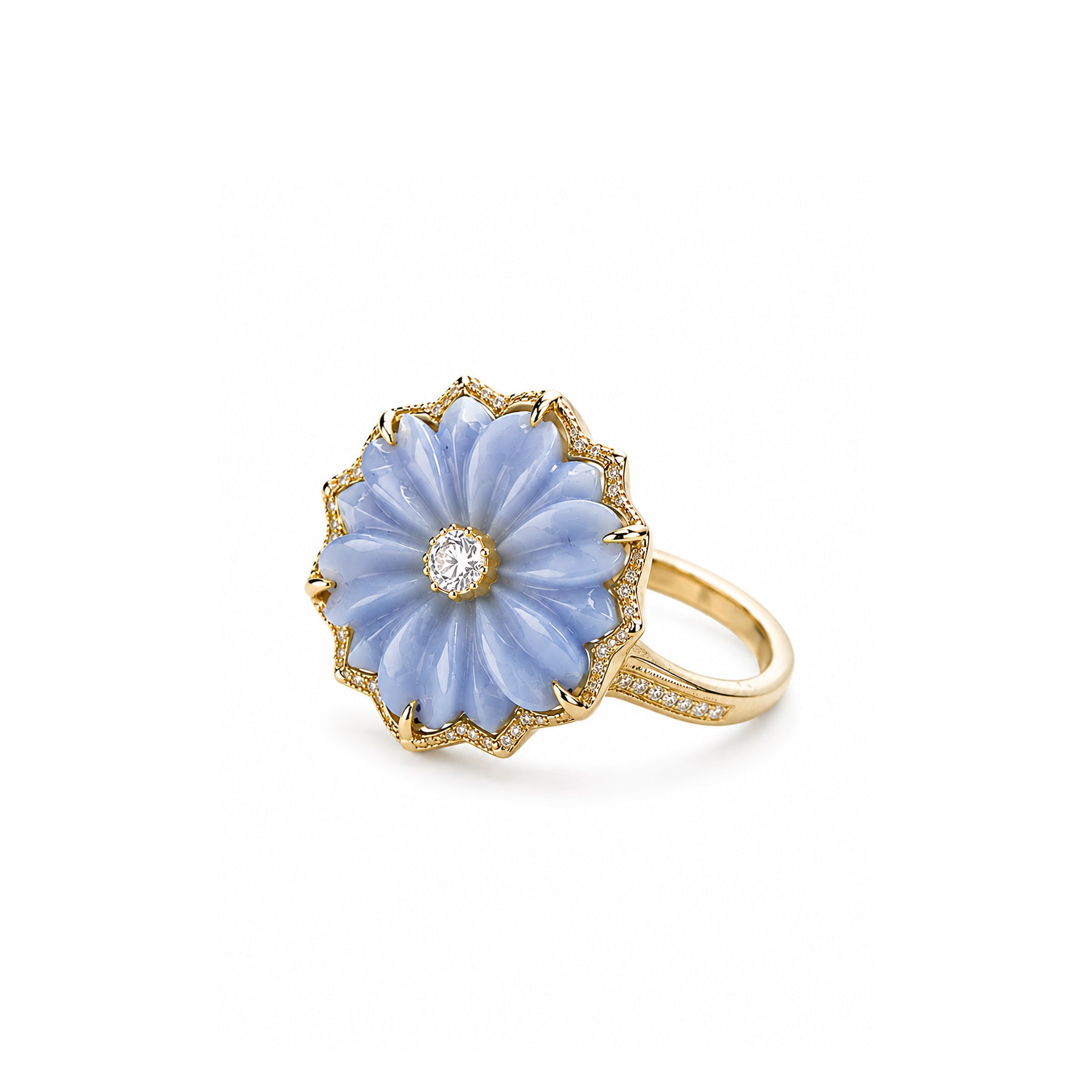 Blue Opal Flower Pavé Diamond Ring