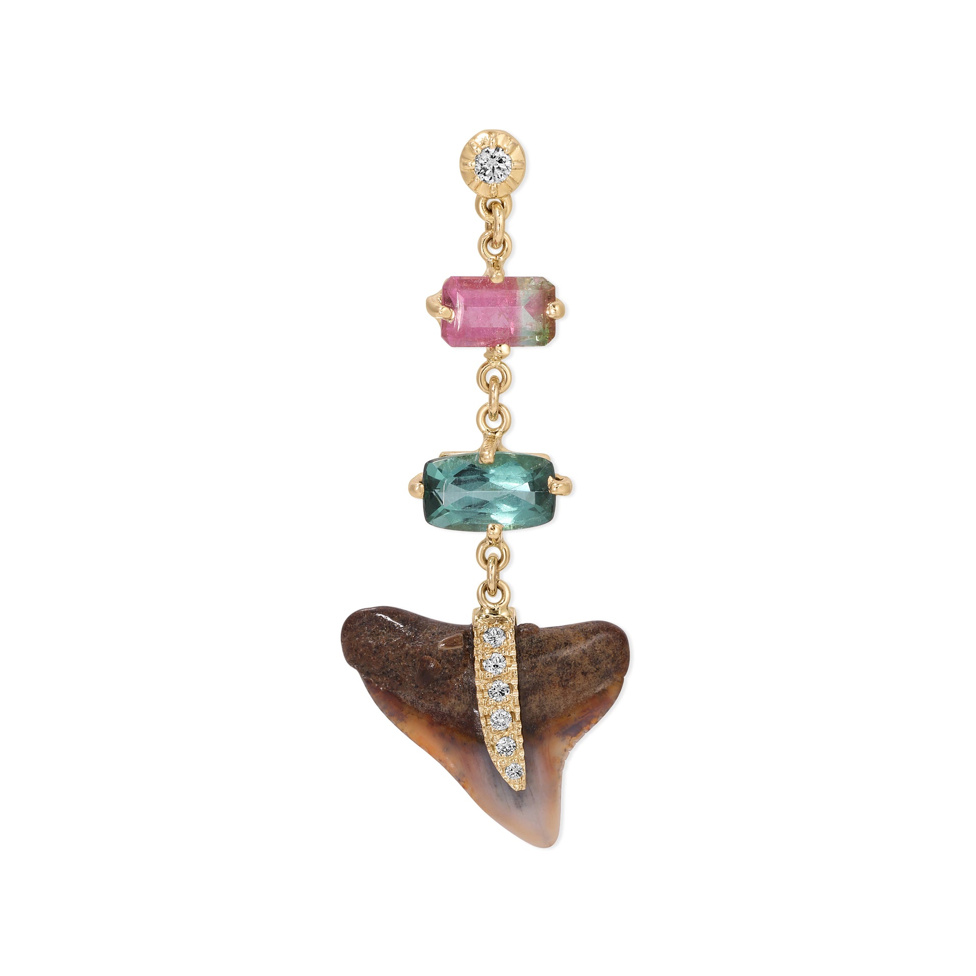 Sophia Diamond + 2 Tourmaline Pave Shark Tooth Drop Stud