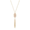 Caged Clear Quartz Smooth Bar Tassel Necklace