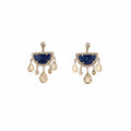 Pave Diamond Half Circle Lapis Shaker Earrings